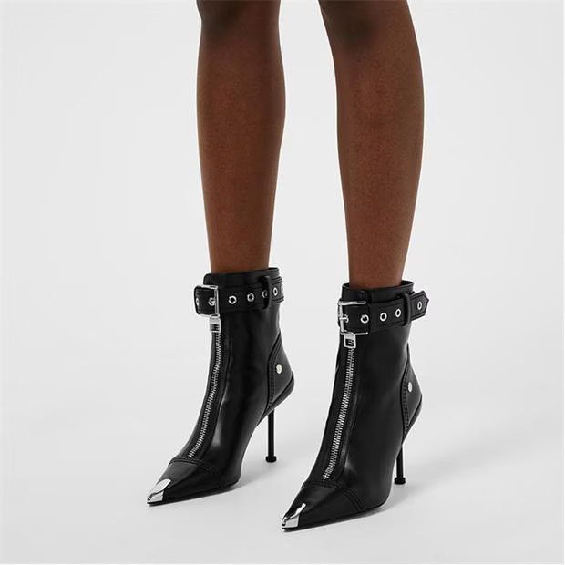 Alexander McQueen o1g2r1mq0824 Biker Slash Ankle Boots in Black & Silver Size US 7 / IT 37 - 5 Thumbnail