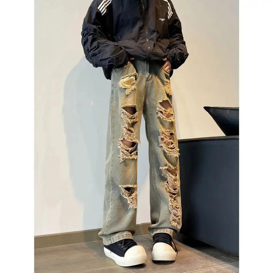Japanese Brand Retro loose wide leg ripped jeans Size US 30 / EU 46 - 4 Thumbnail