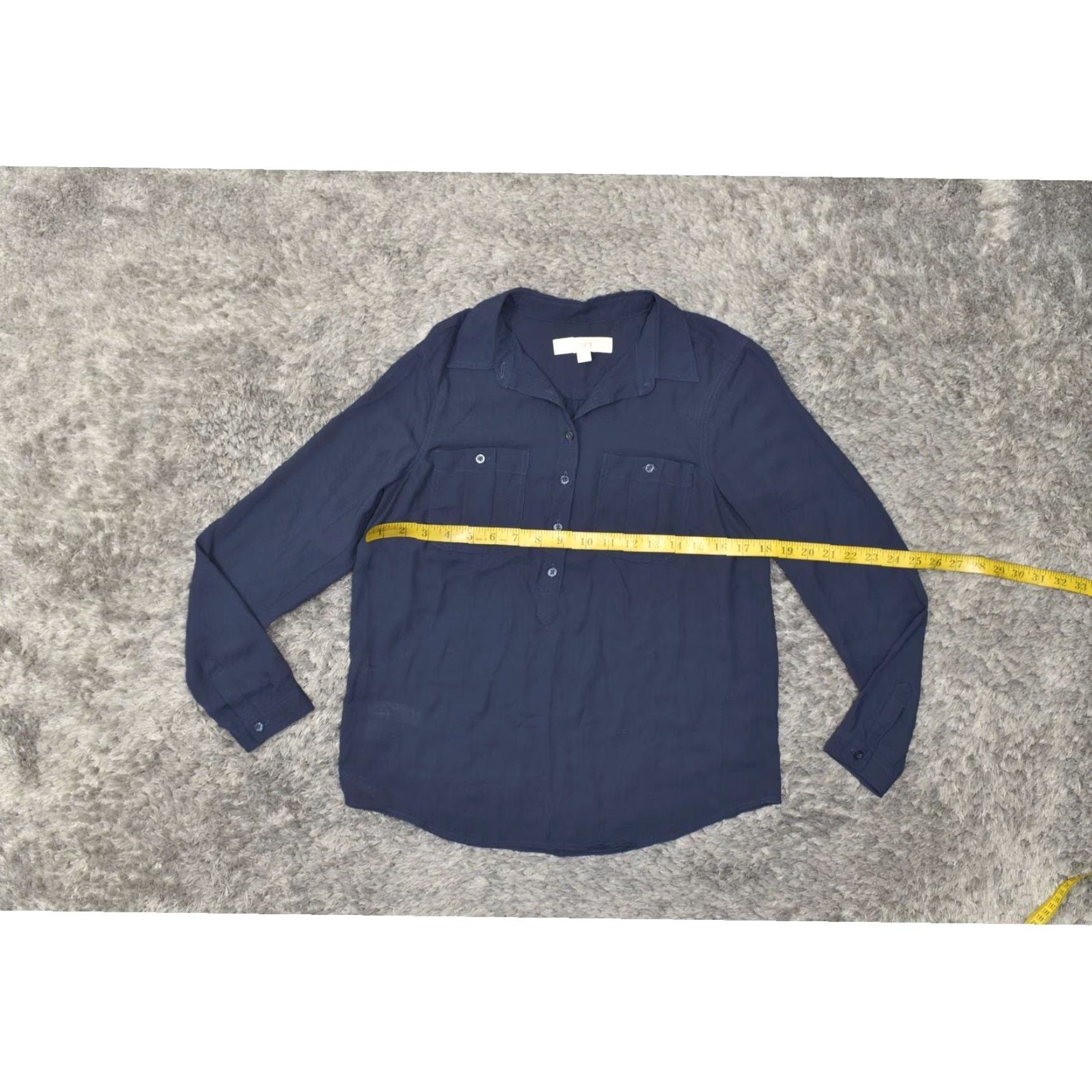 Loft LOFT Blue Polyester Blouse PS Petite Collared Solid Long Sleeve Top Women Size S / US 4 / IT 40 - 2 Thumbnail