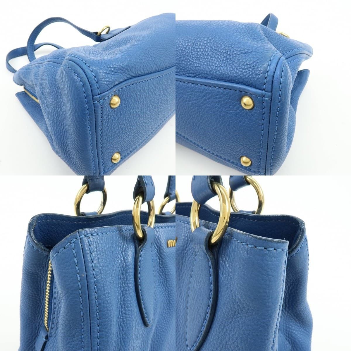 Miu Miu Miu Miu Logo Calfskin Shoulder Bag Blue Size ONE SIZE - 5 Thumbnail