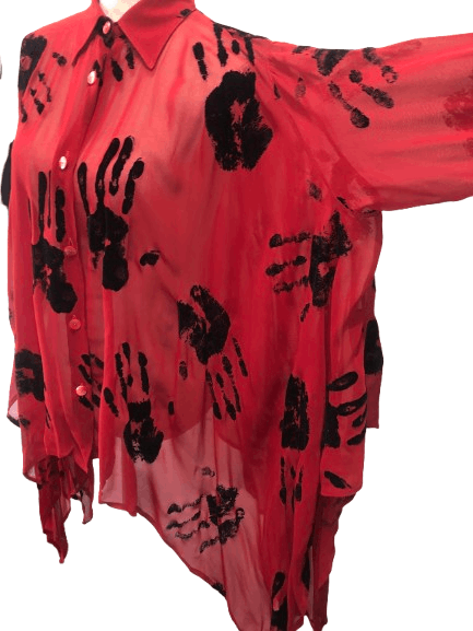 Jean Paul Gaultier 1991 "Hands" Print Oversized Red Shirt Size L / US 10 / IT 46 - 6 Thumbnail