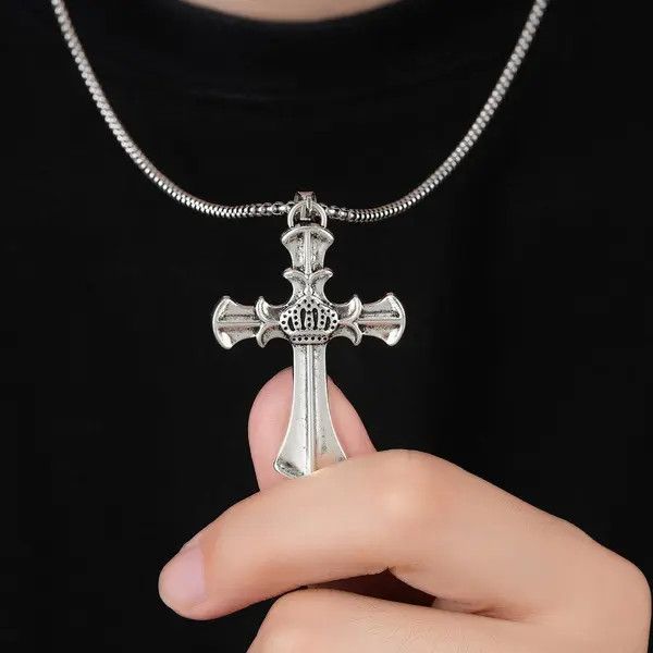 Jewelry Silver Crown Cross Pendant Necklace, Men's Religious Jewelry Size ONE SIZE - 2 Thumbnail