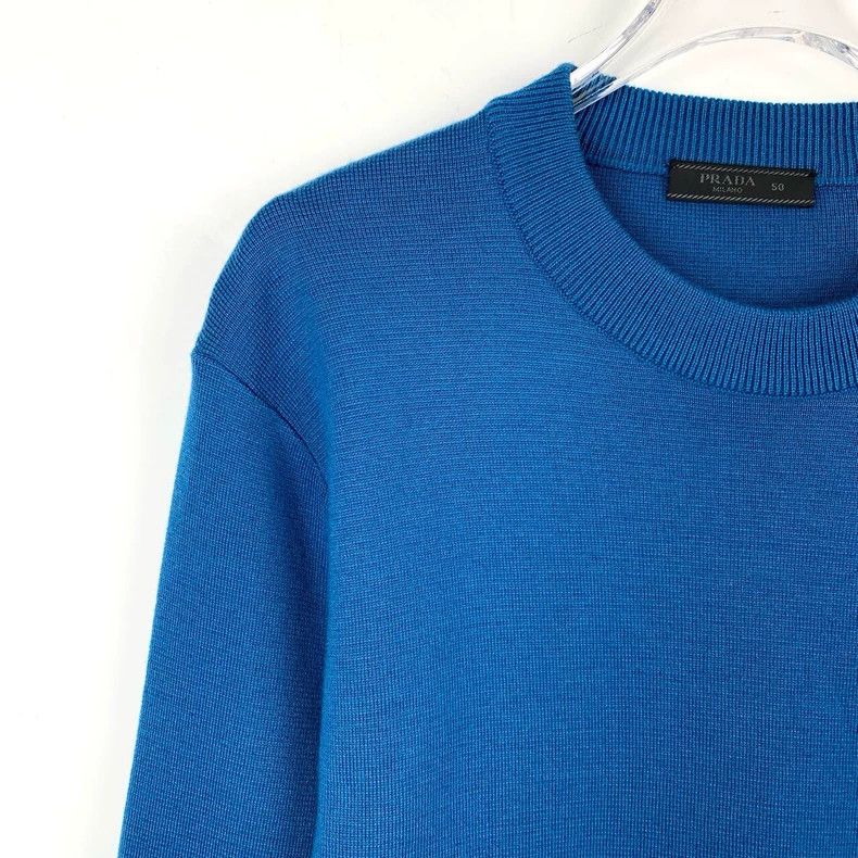 Prada Prada Logo offset printing blue wool knitted sweater 2501-N Size US M / EU 48-50 / 2 - 3 Thumbnail