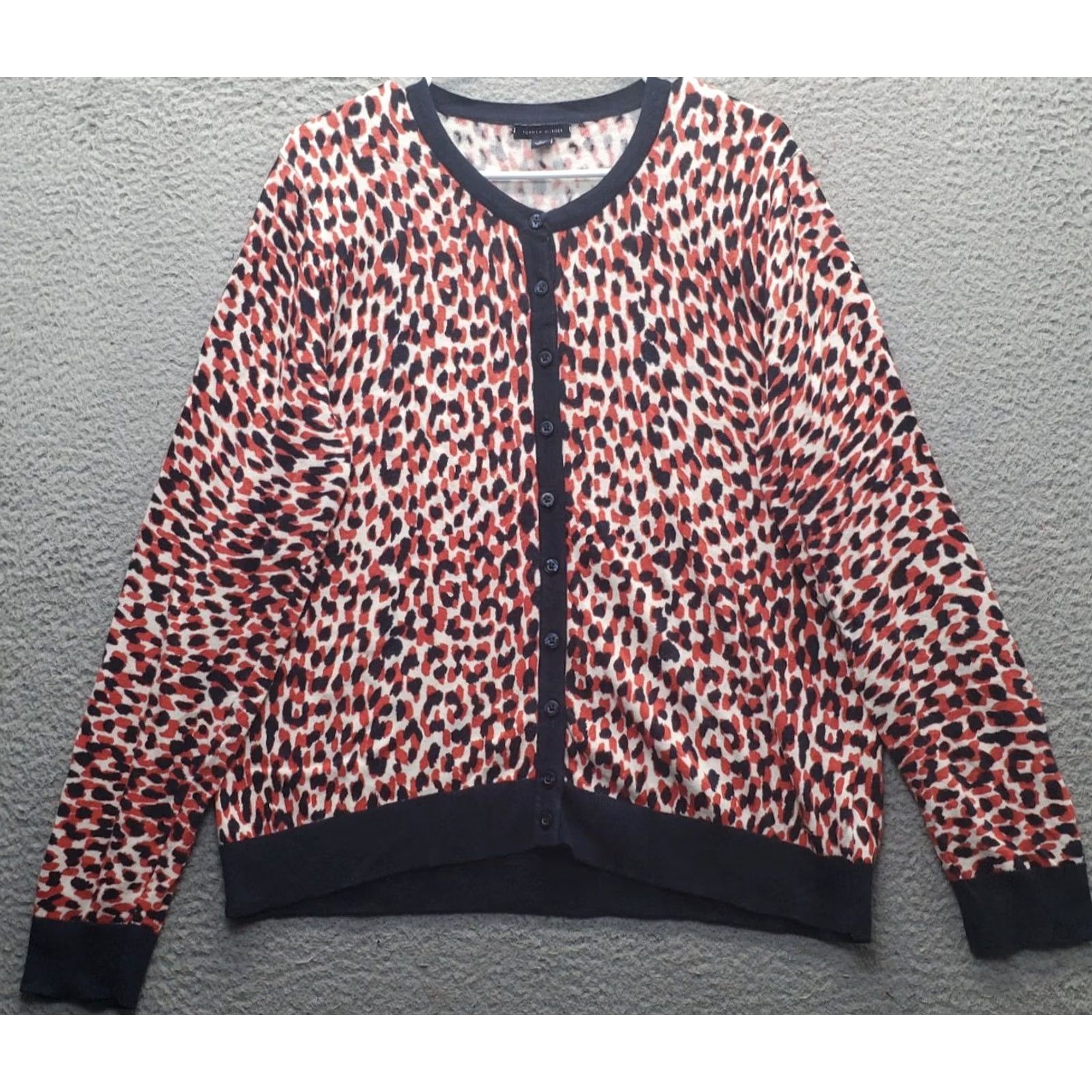Tommy Hilfiger Tommy Hilfiger Womens XL Cardigan Sweater Multicolor Animal Print Knit Round Neck Zipless Knitwear Size XL / US 12-14 / IT 48-50 - 2 Thumbnail