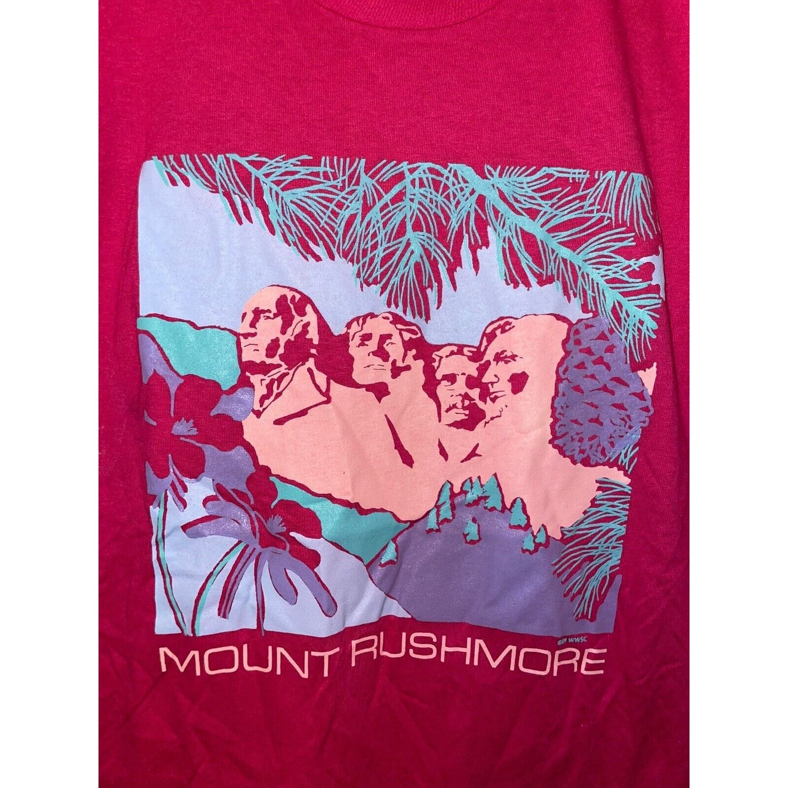 Jerzees Vintage Mount Rushmore Shirt Flower Pink 1989 Tee 80s VTG M Size US M / EU 48-50 / 2 - 2 Thumbnail