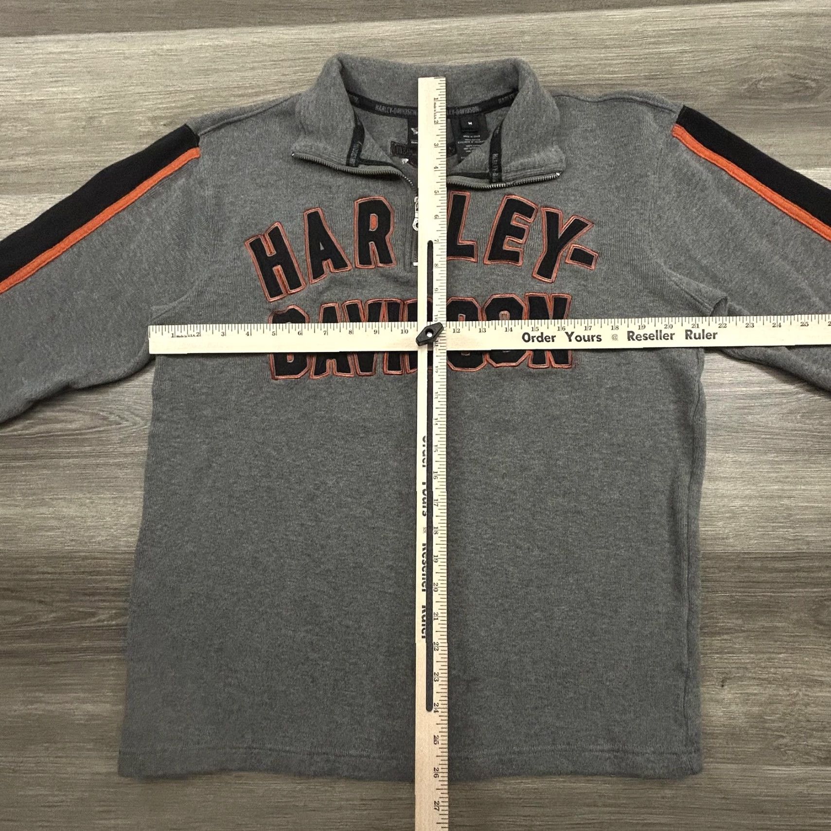 Harley Davidson VINTAGE Harley-Davidson Sweater Mens Medium Gray 1/4 Zip Pullover Sleeve Stripes Logo Graphic Print Size US M / EU 48-50 / 2 - 5 Thumbnail