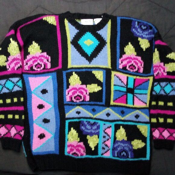 Nordstrom × Vintage Vintage Nordstrom Brass Plum Abstract Geometric Sweater Size M / US 6-8 / IT 42-44 - 2 Thumbnail