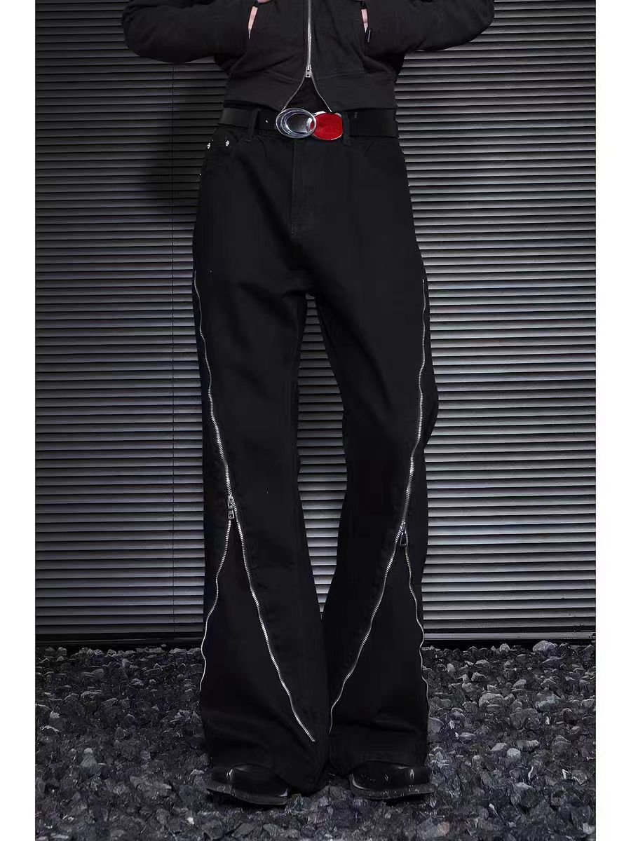 Baggy jeans with retro micro-flare zipper design