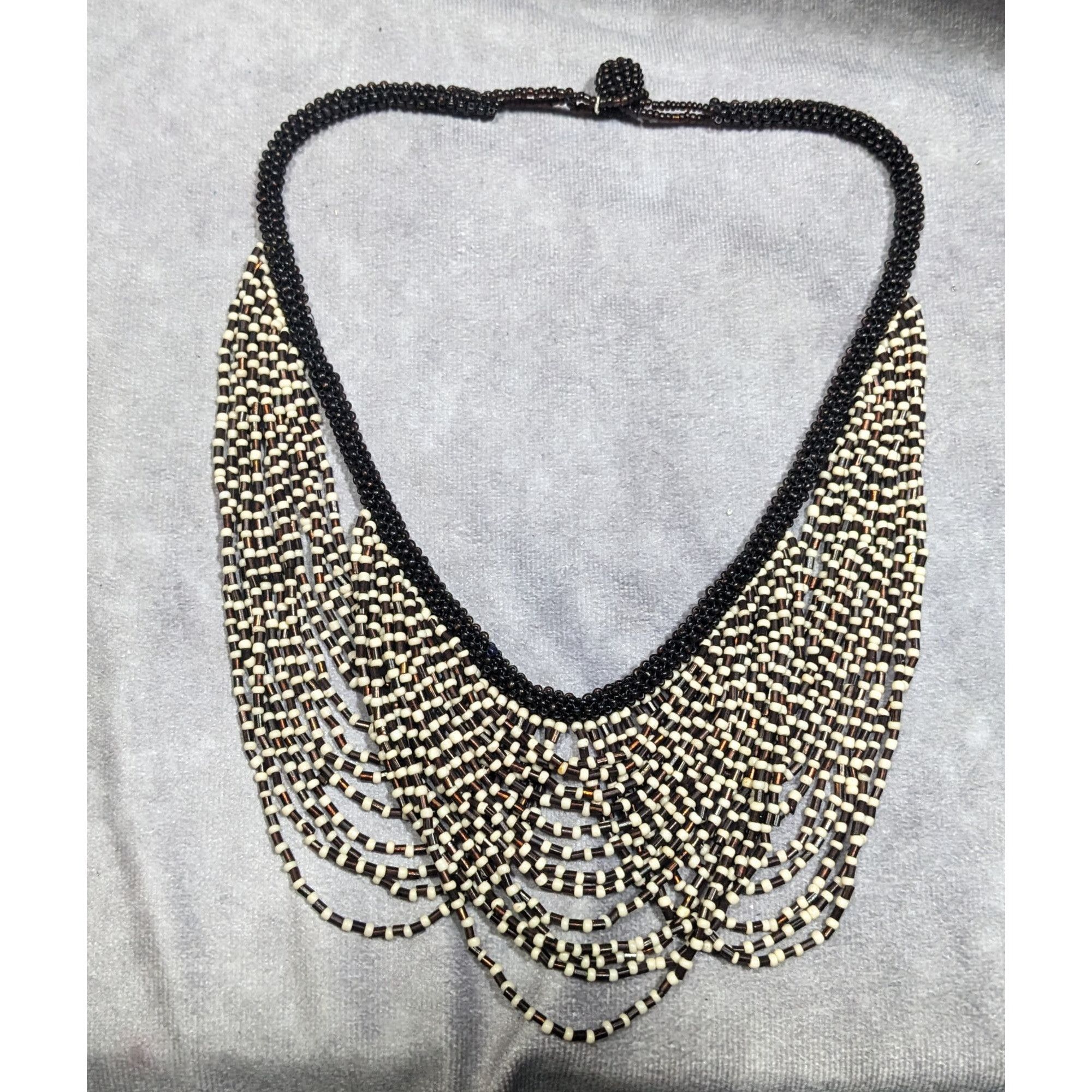 Other Vintage Multilayer Brown And Cream Glass Beaded Bib Necklace Size ONE SIZE - 6 Thumbnail