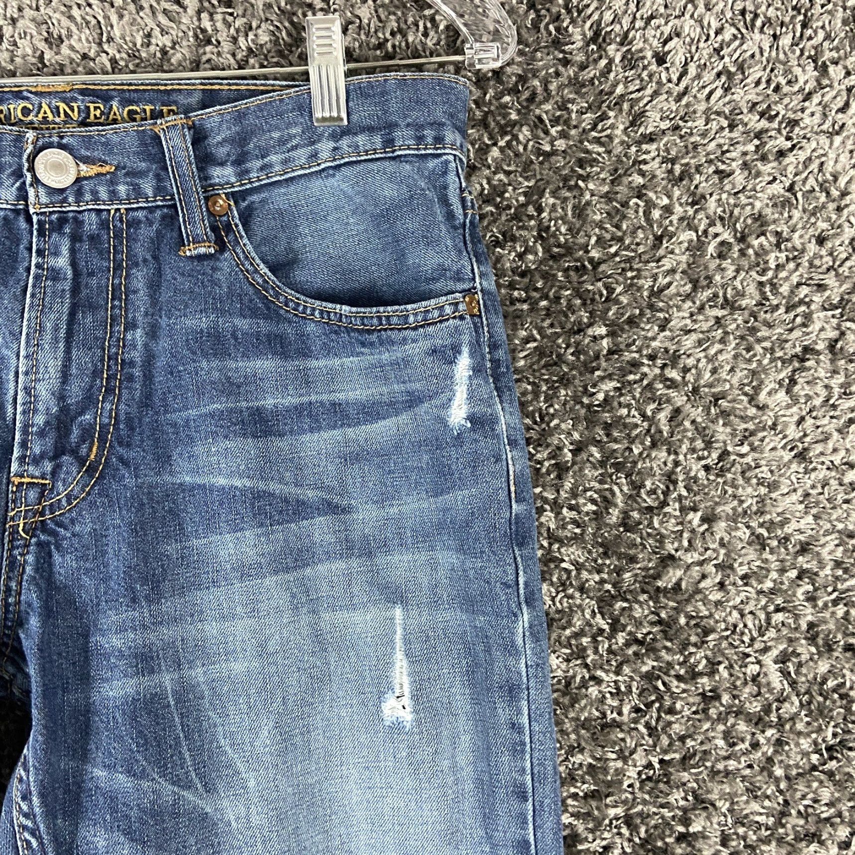 American Eagle Outfitters AMERICAN EAGLE Distressed Straight Jeans Men’s 32x31 Blue Size US 32 / EU 48 - 5 Thumbnail