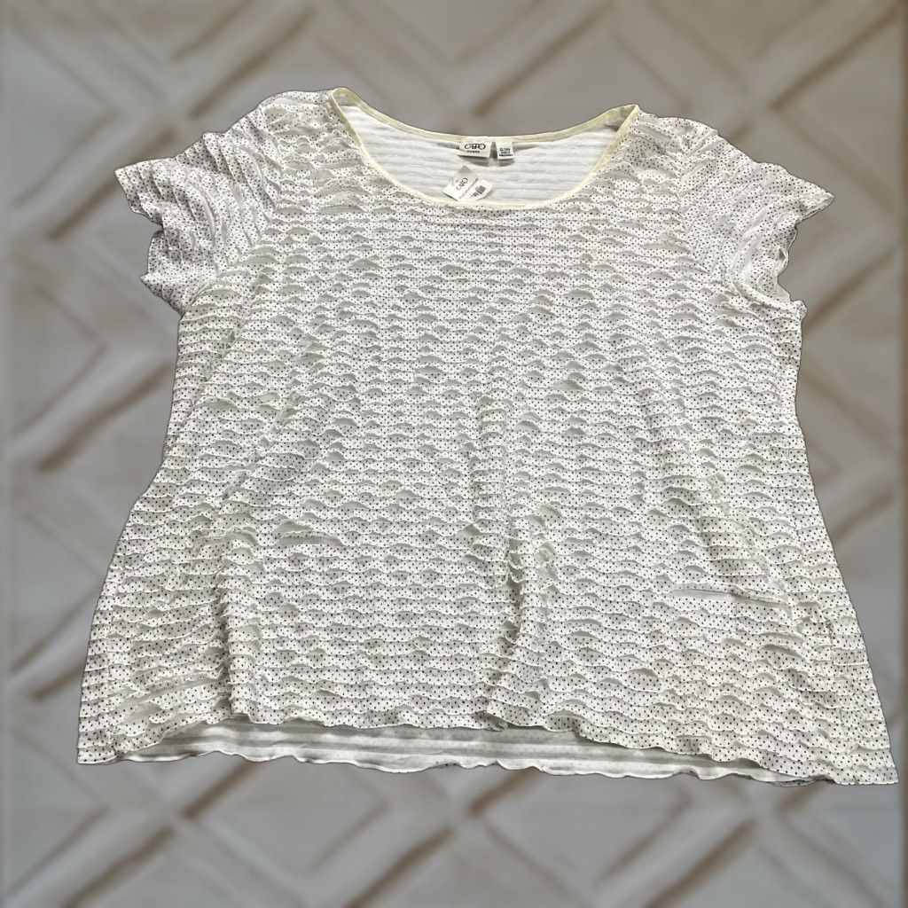 Vintage Cato Plus Sportswear Blouse Womens 22/24W White Polka Pleated Short Sleeve NWT Size 4XL / US 24-26 - 1 Thumbnail