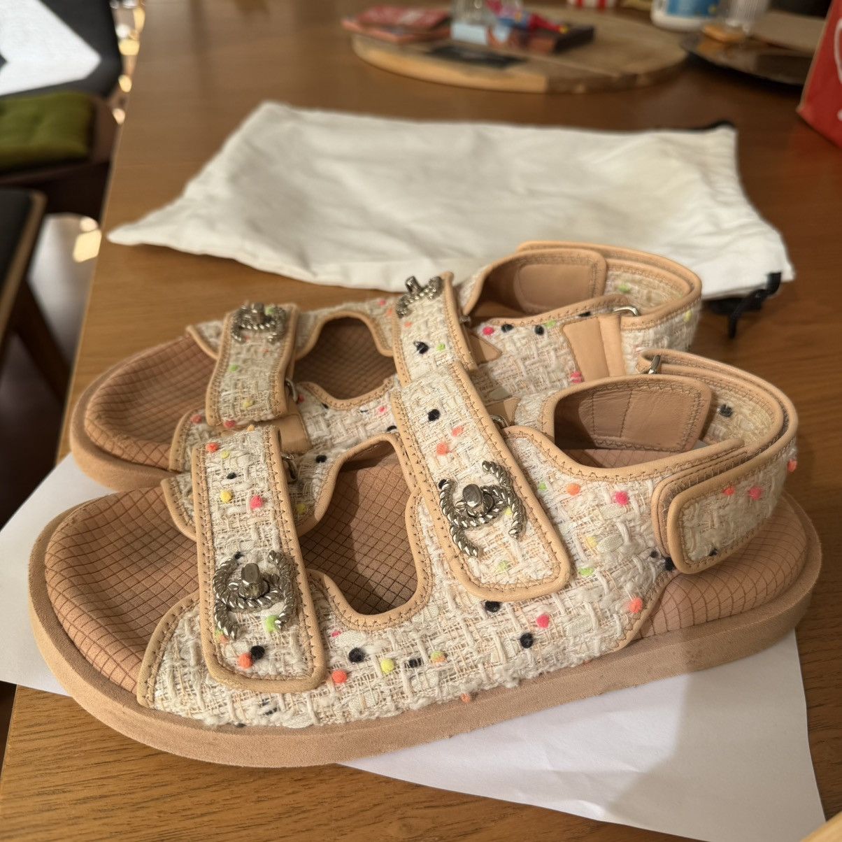 Chanel Authenticity Certificate✅ Chanel Tweed Dad Sandals 💕 Size US 8 / IT 38 - 6 Thumbnail