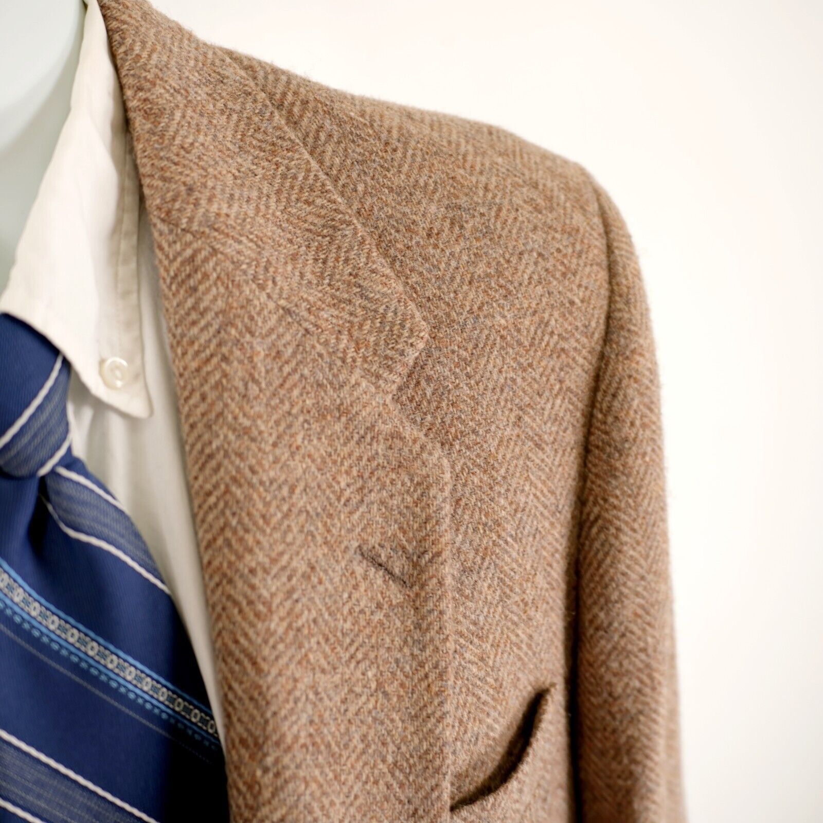 Farah WM F Farah Tweed Wool Tan Herringbone 2 Leather Button Sport Size 40L - 2 Thumbnail