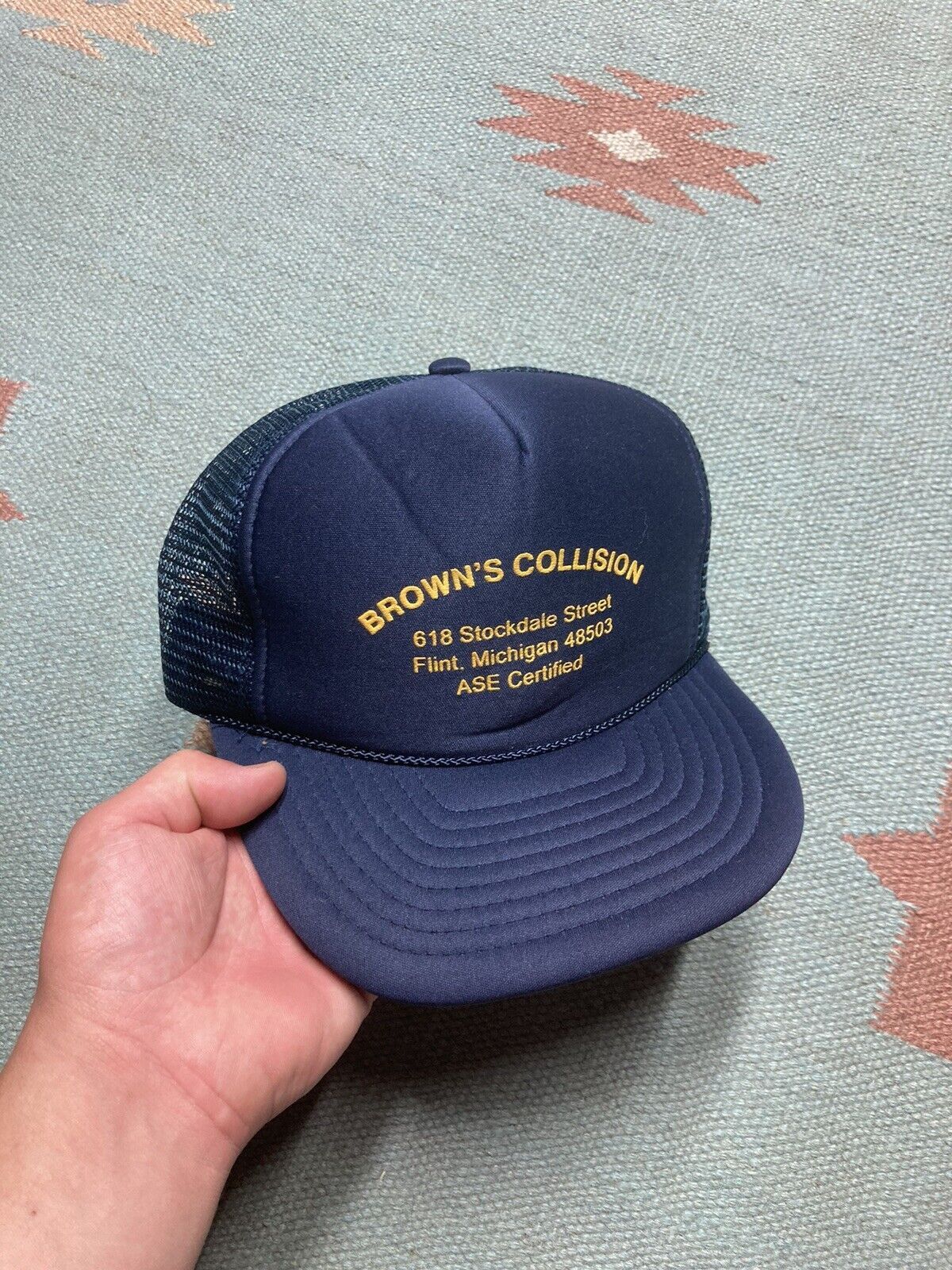 Vintage VTG 80s trucker hat browns collision car flint Michigan Size ONE SIZE - 1 Thumbnail