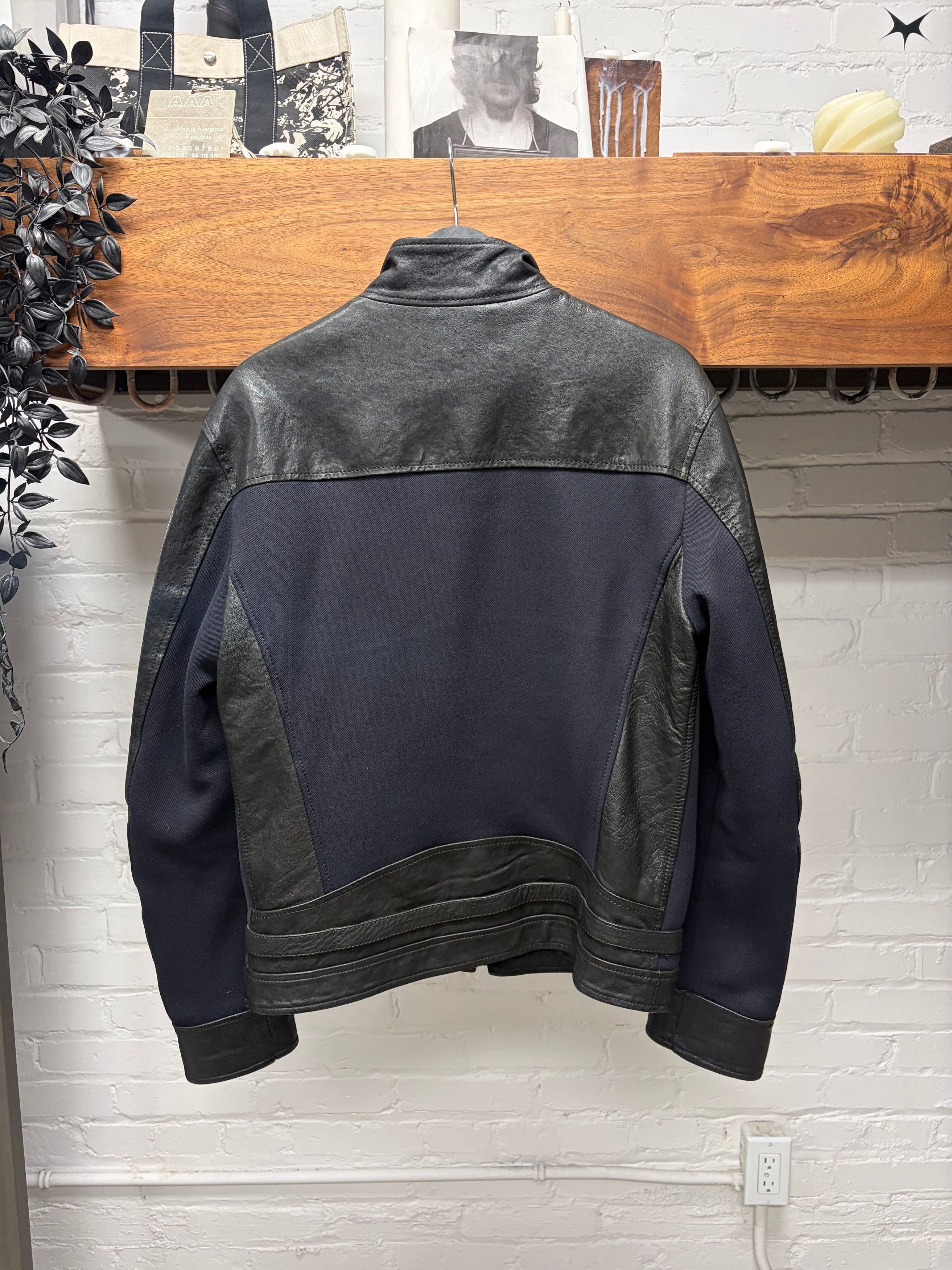 Dirk Bikkembergs Dirk Bikkembergs Leather Moto Jacket with Navy Blue Panelling Size US L / EU 52-54 / 3 - 4 Thumbnail