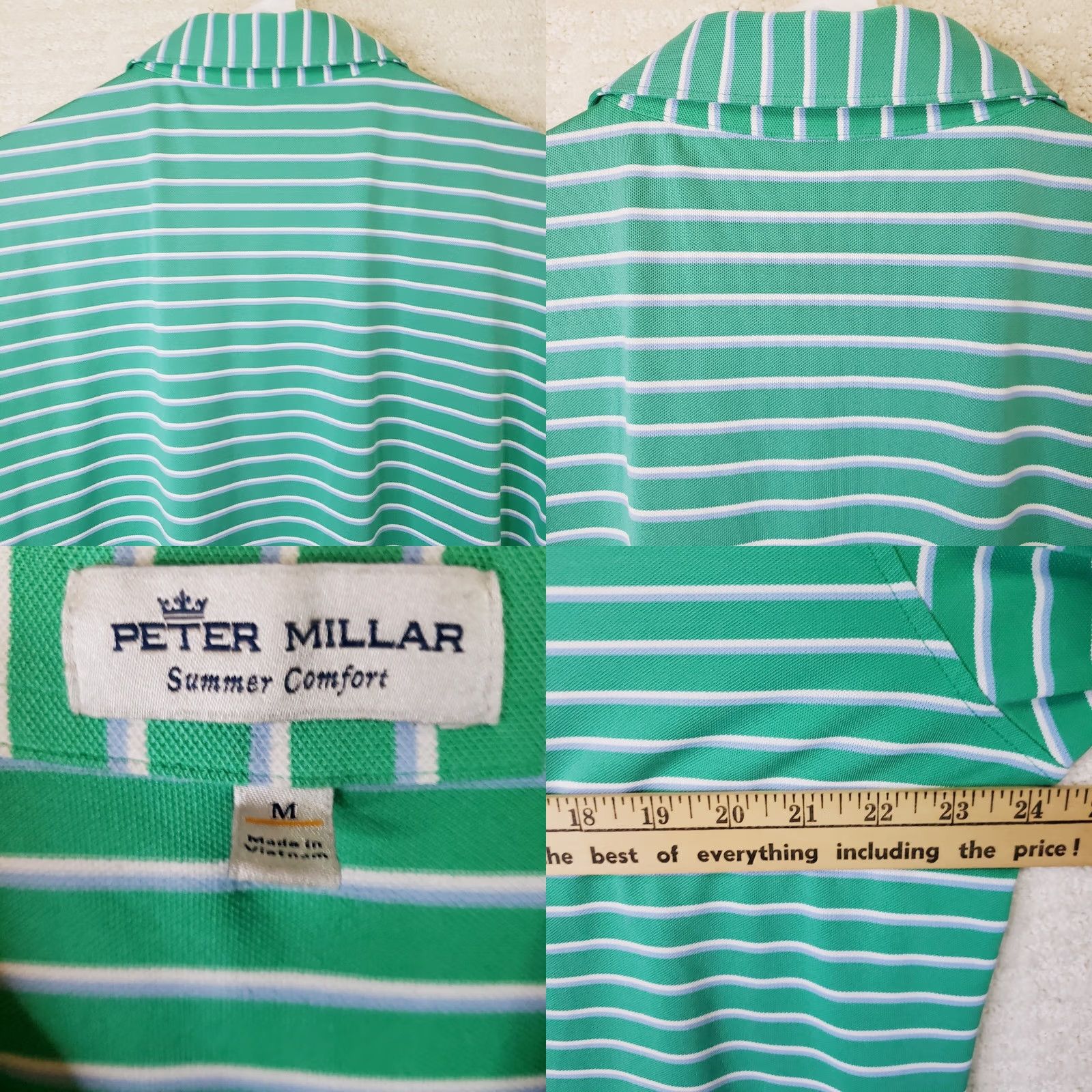 Peter Millar Peter Millar Summer Comfort Polo Shirt Mens Sz M Green w White Blue Stripes SS Size US M / EU 48-50 / 2 - 8 Thumbnail