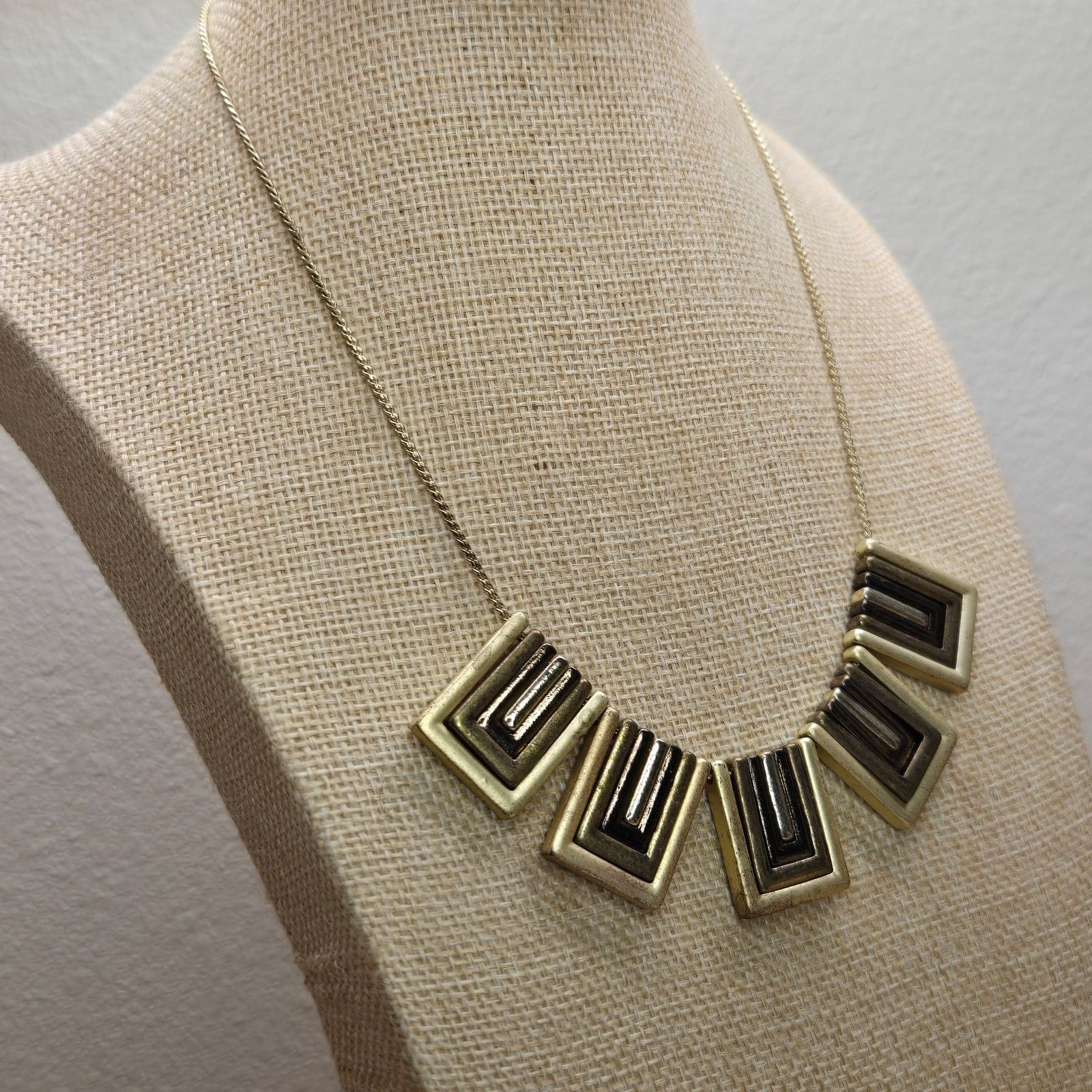Ann Taylor Gold & Black Geometric Bib Statement Necklace Metallic Glam Size ONE SIZE - 8 Thumbnail