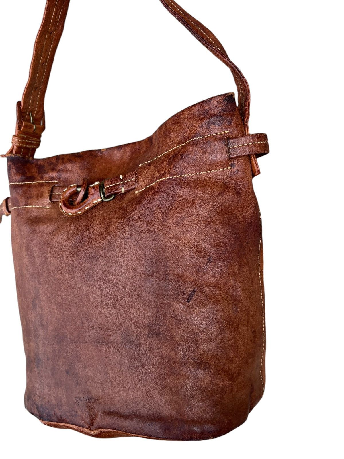 Leather Trashed Genten Japan Distress Patina Leather Bag Bucket Size ONE SIZE - 9 Thumbnail