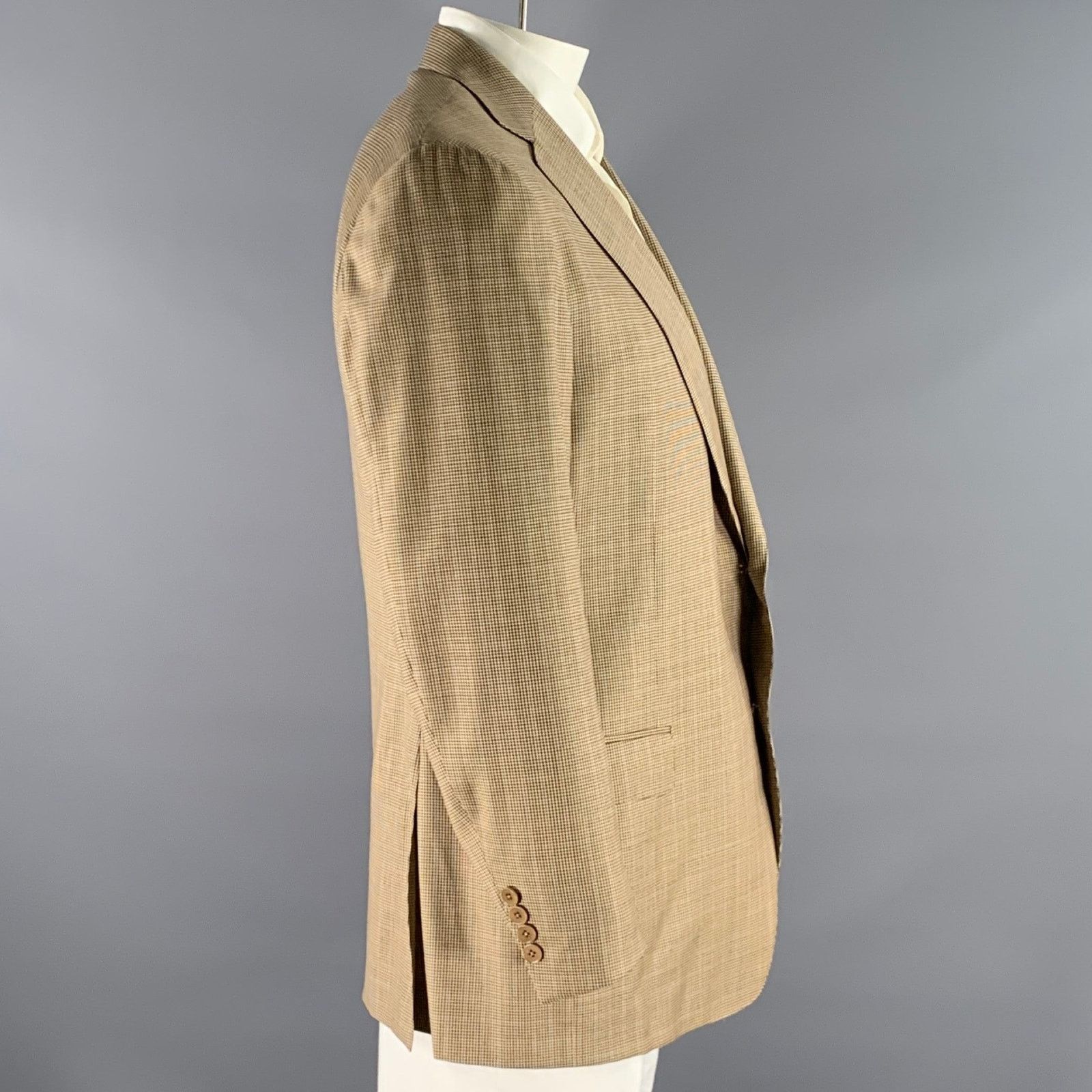 Ermenegildo Zegna ERMENEGILDO ZEGNA 46 Brown Khaki Houndstooth Wool Sport Coat Size 46R - 3 Thumbnail