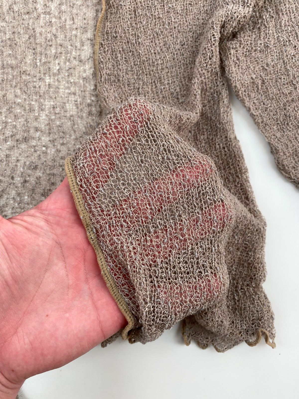 Vintage Y2K Vintage Beige Mesh Knit Wrap Bolero Shrug Top Cardigan Size ONE SIZE - 5 Thumbnail