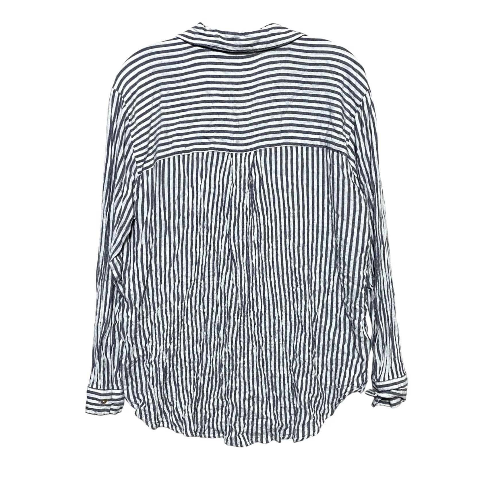 Nautica VINTAGE Jane+Delancey Striped Button Shirt Womens S Rayon Nautical Coastal Quiet Luxury Size S / US 4 / IT 40 - 3 Thumbnail