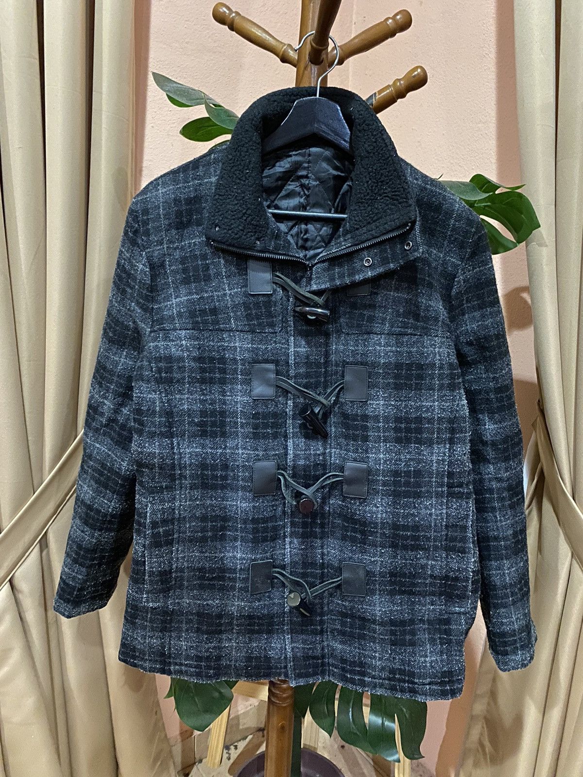 Katharine Hamnett London Hamnetti Wool Blend Duffle Coat – Classic Black Plaid Size L / US 10 / IT 46 - 1 Thumbnail