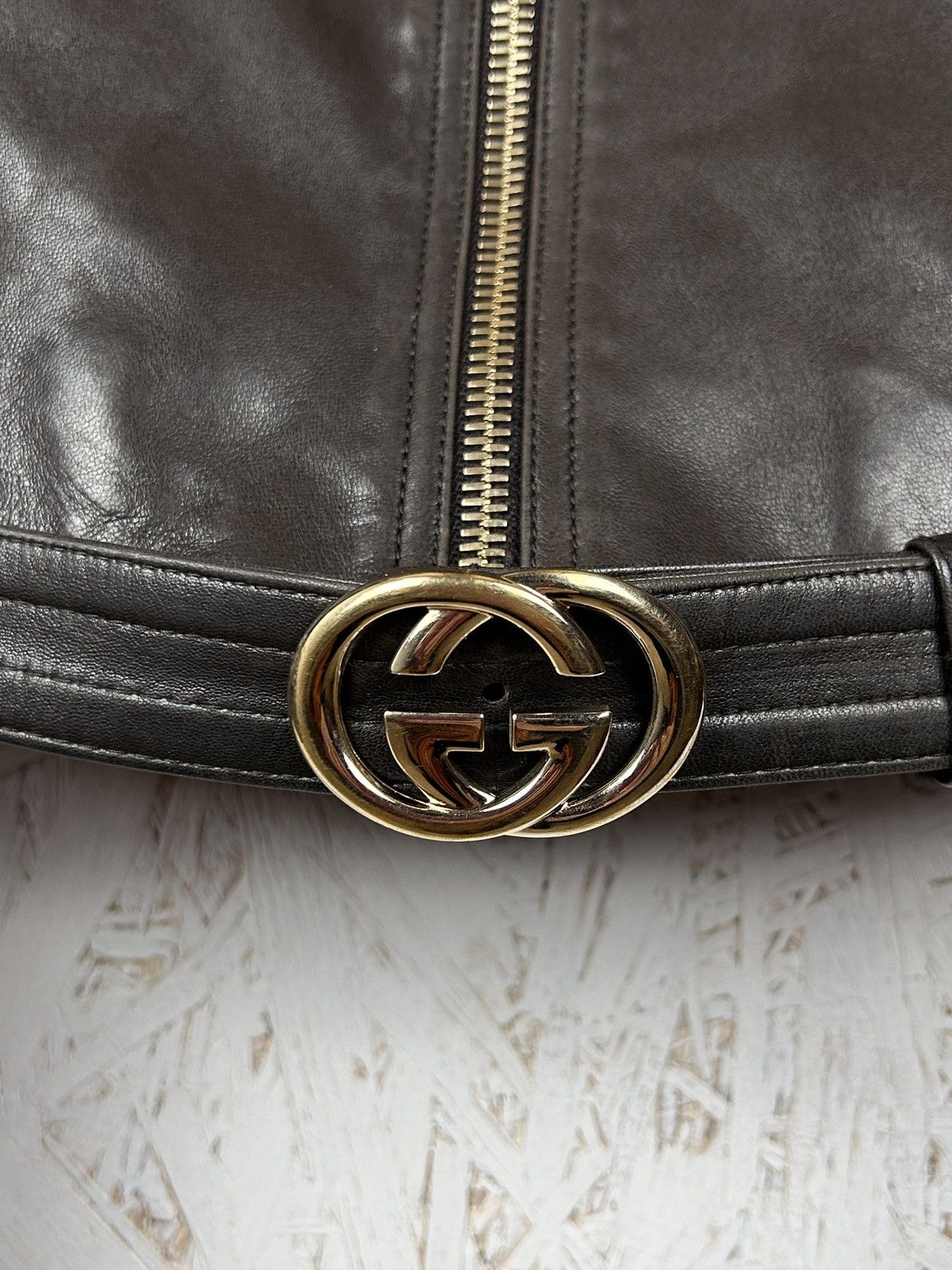 Gucci Gucci Tom Ford Brown Leather/Fur GG Leather Belt Jacket 40 Size S / US 4 / IT 40 - 3 Thumbnail