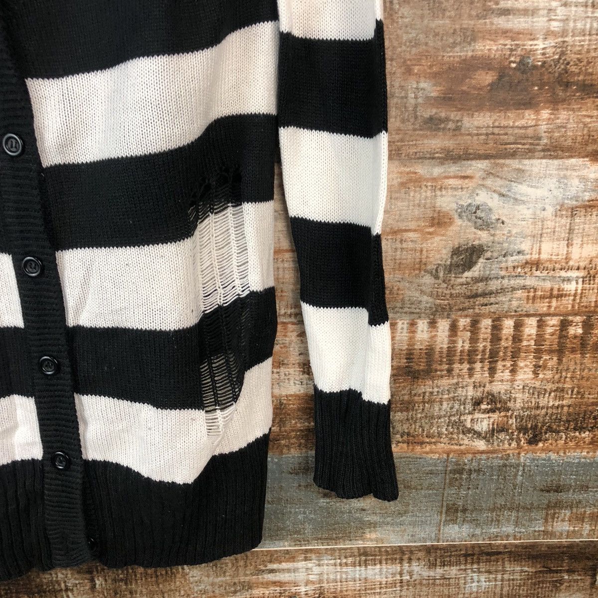 Japanese Brand × Solid and Striped Colza Stripe Black prison ripped Cardigan Knitwear #A2042 Size M / US 6-8 / IT 42-44 - 8 Thumbnail