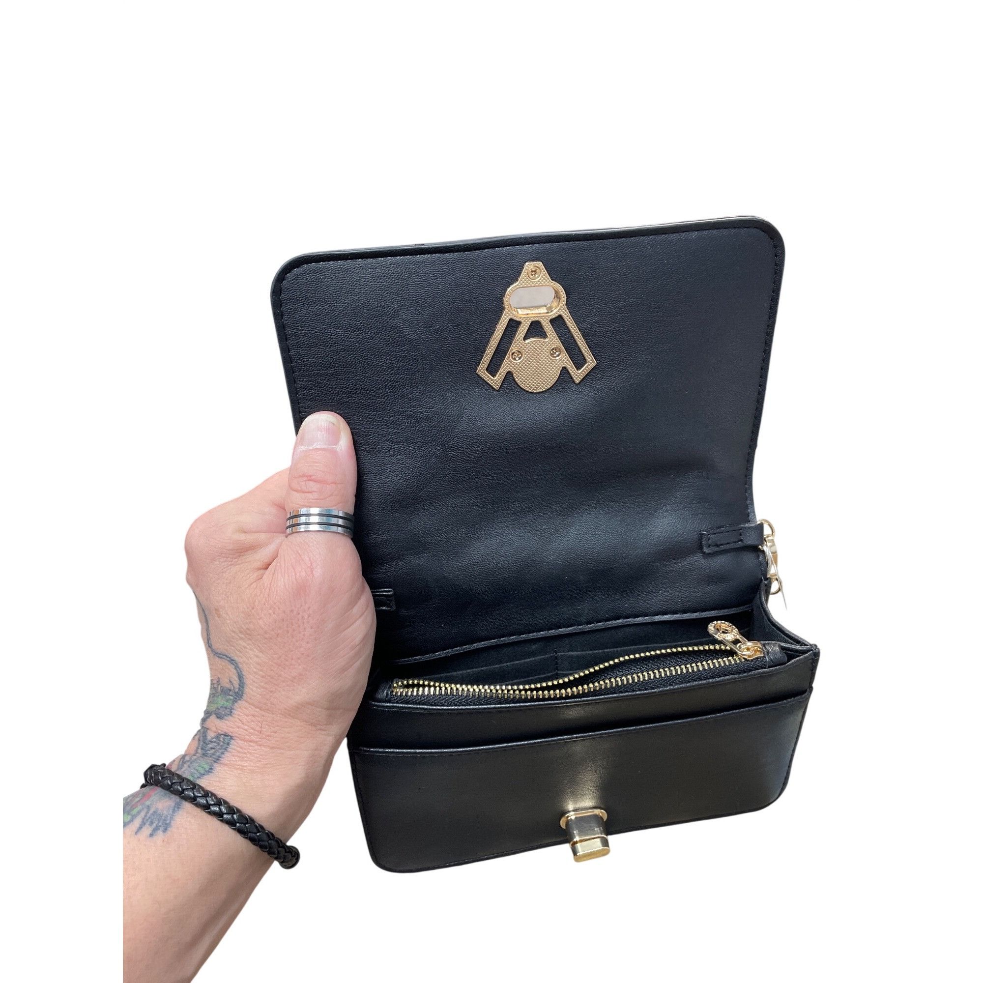 Valentino Orlandi Valentino Orlandi NWT womans Black gold quilted crossbody le Size ONE SIZE - 11 Thumbnail