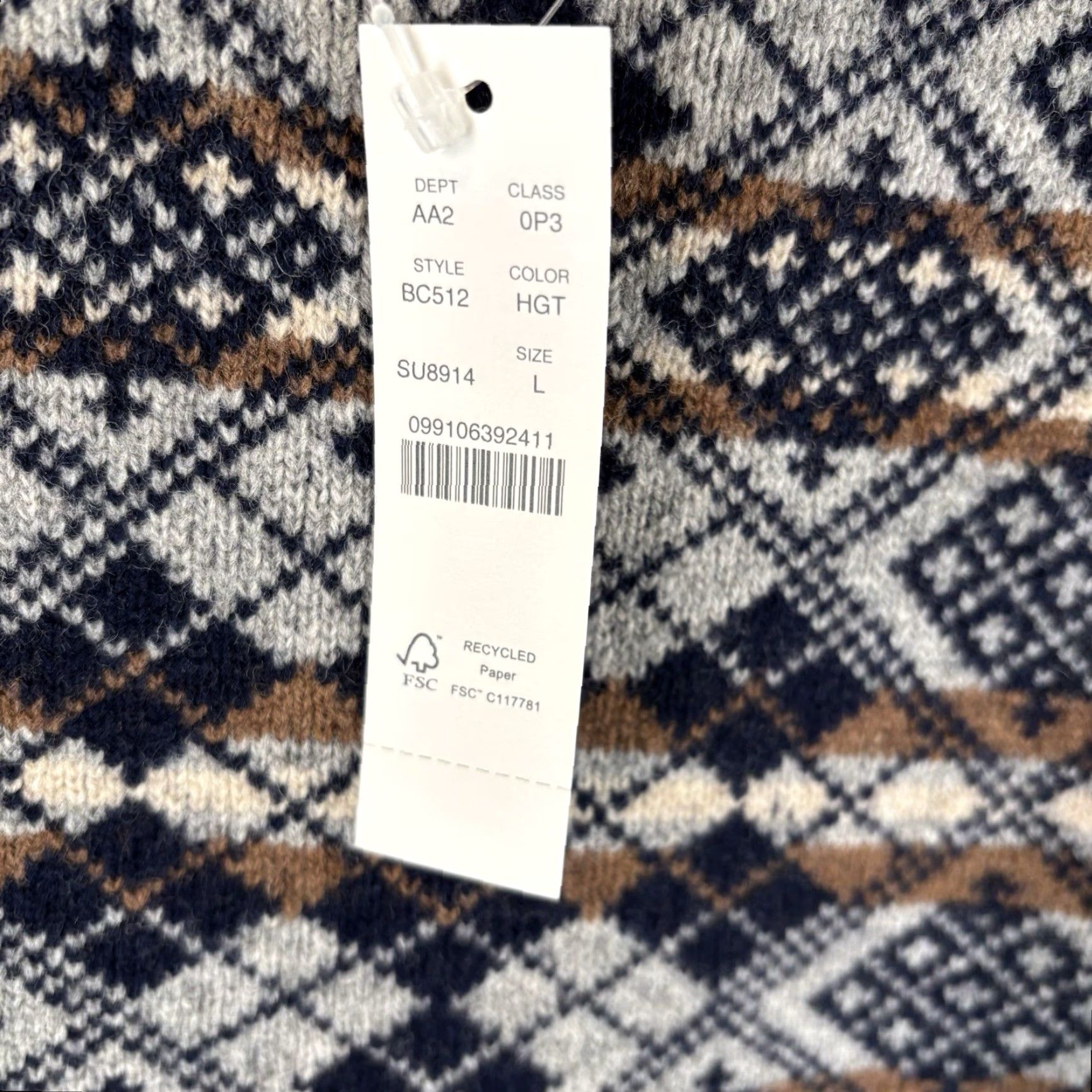 J.Crew J.Crew Sweater Mens Large 100% Lambswool Gray Navy Fair Isle Print New w/Tags Pullover Knit Crew Neck Size US L / EU 52-54 / 3 - 3 Thumbnail