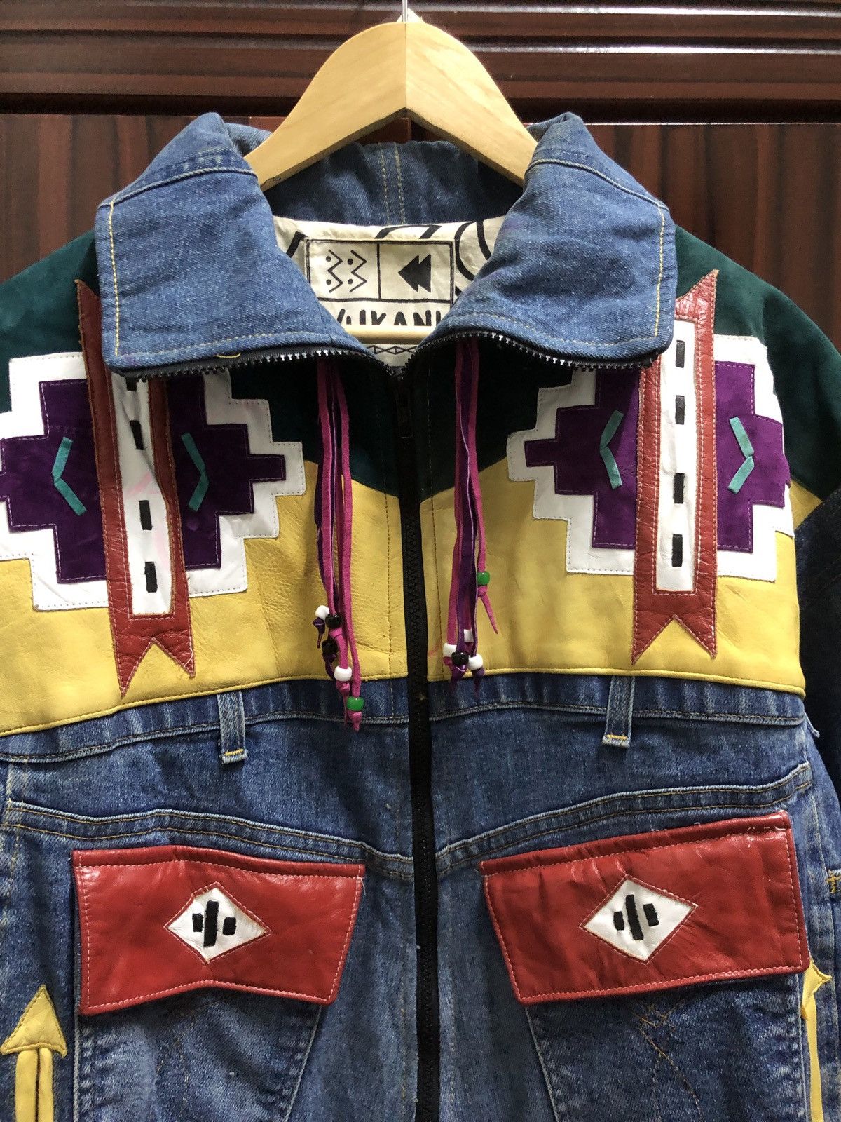 Native Vintage Vukani Native Navajo Denim Leather Jacket Size US L / EU 52-54 / 3 - 4 Thumbnail