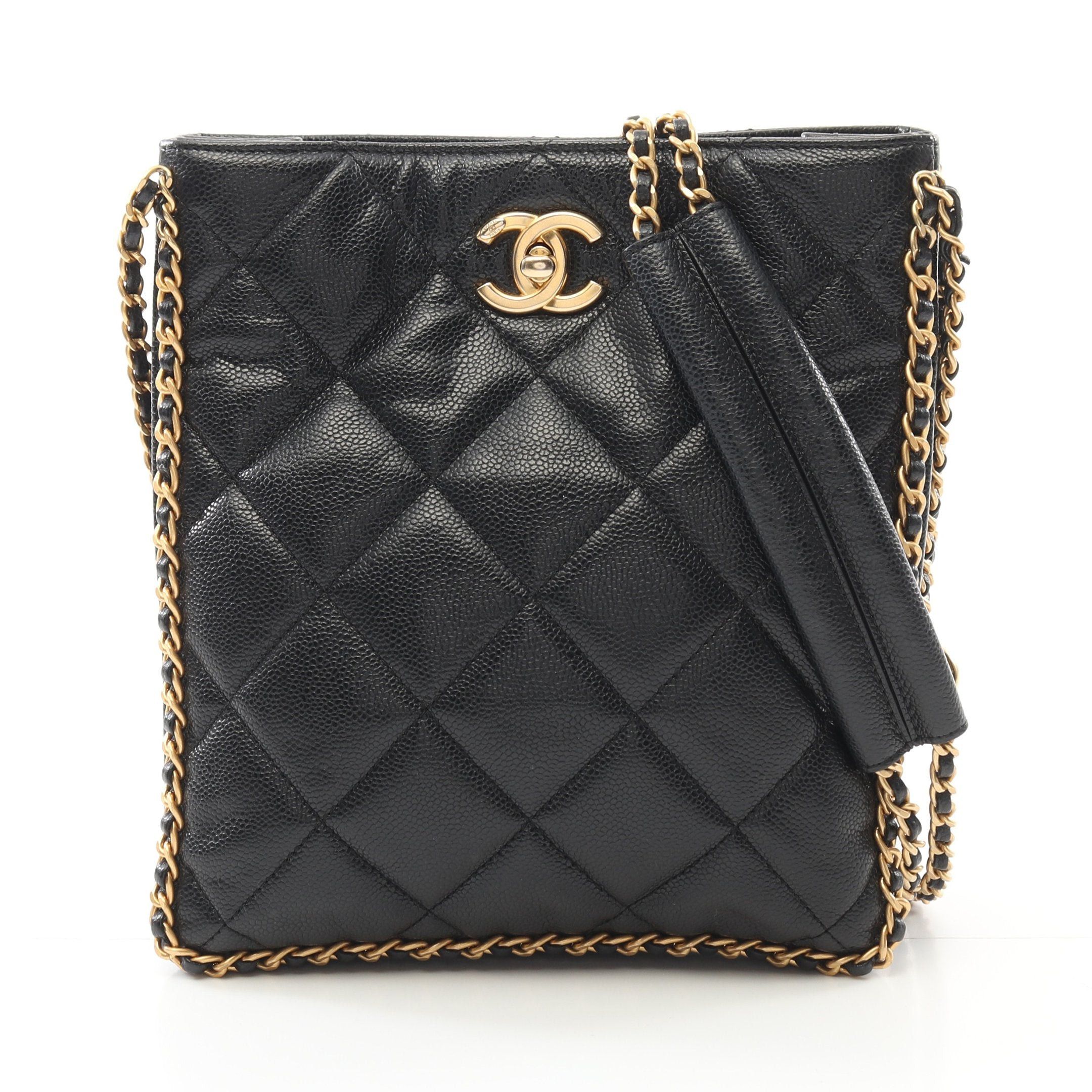 Chanel Chanel Small Shopping Bag Matelasse Chain Shoulder Caviar Skin Black Gold Hardware Size ONE SIZE - 1 Thumbnail