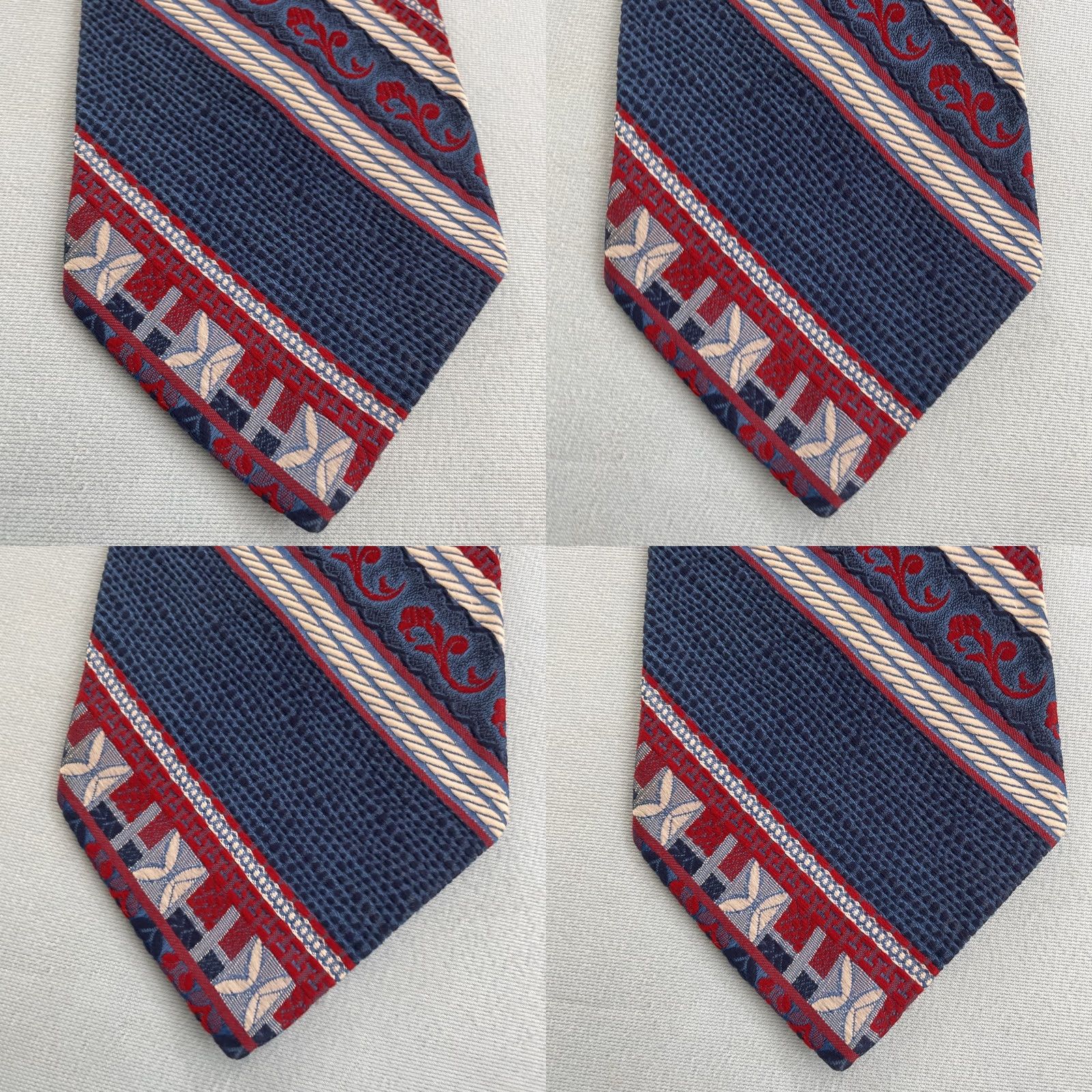 Vintage VINTAGE 1970s Necktie Woven Jacquard Rockabilly Mob Boss Patriot Texture Blue Red White 4" Tie Mens Tie Size ONE SIZE - 9 Thumbnail