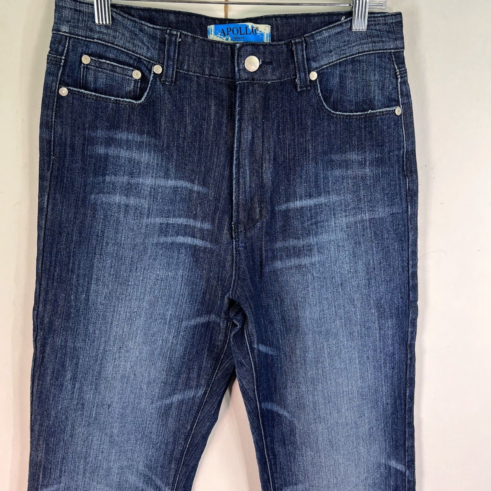 Vintage Apollo Jeans Straight Cuffed Embellished Women's Size 14 Dark Wash Denim Blue Jeans Size 36" / US 14 / IT 50 - 2 Thumbnail