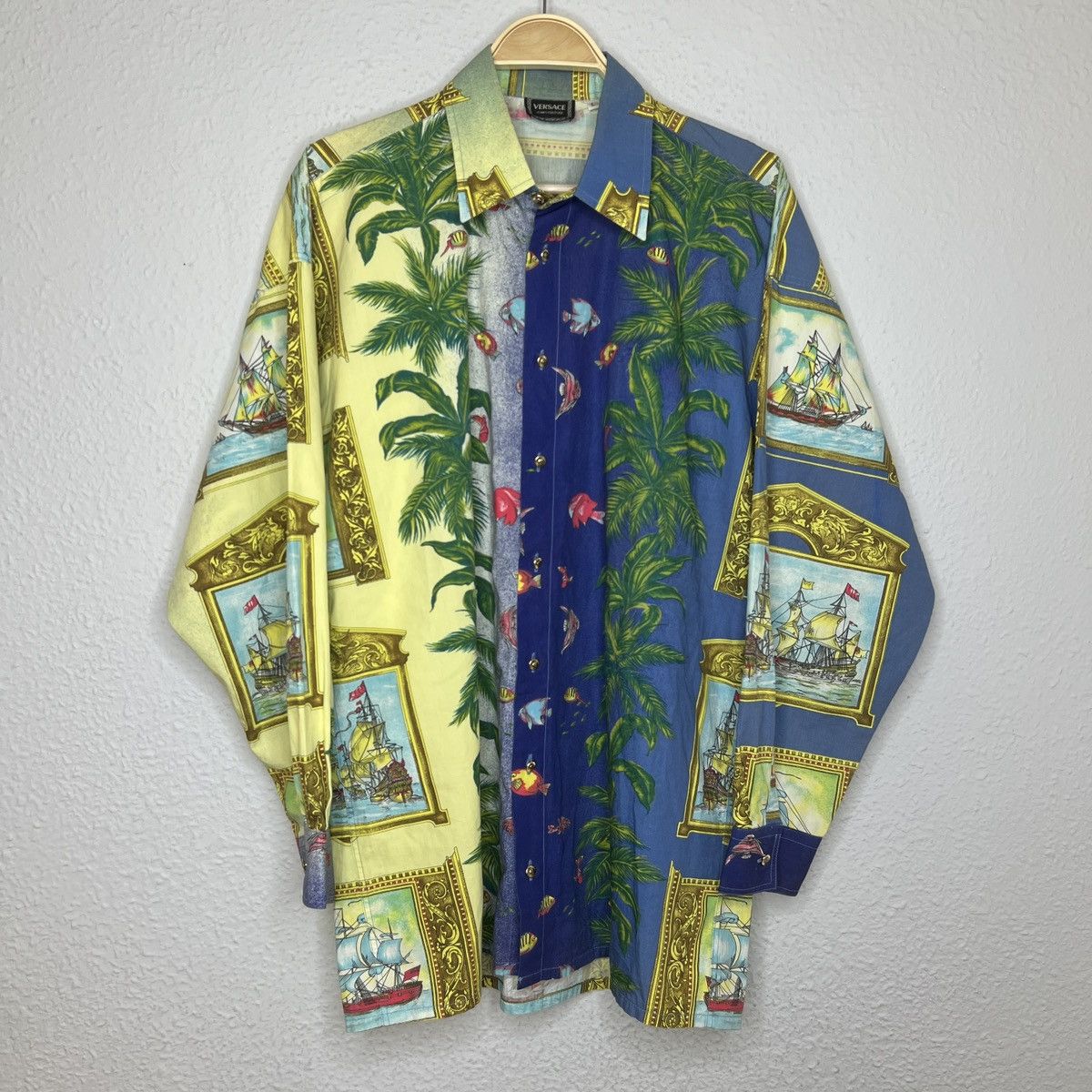 Versace Versace Vintage Shirt Ocean Nautical Ships Full Print 90s Size US L / EU 52-54 / 3 - 10 Thumbnail