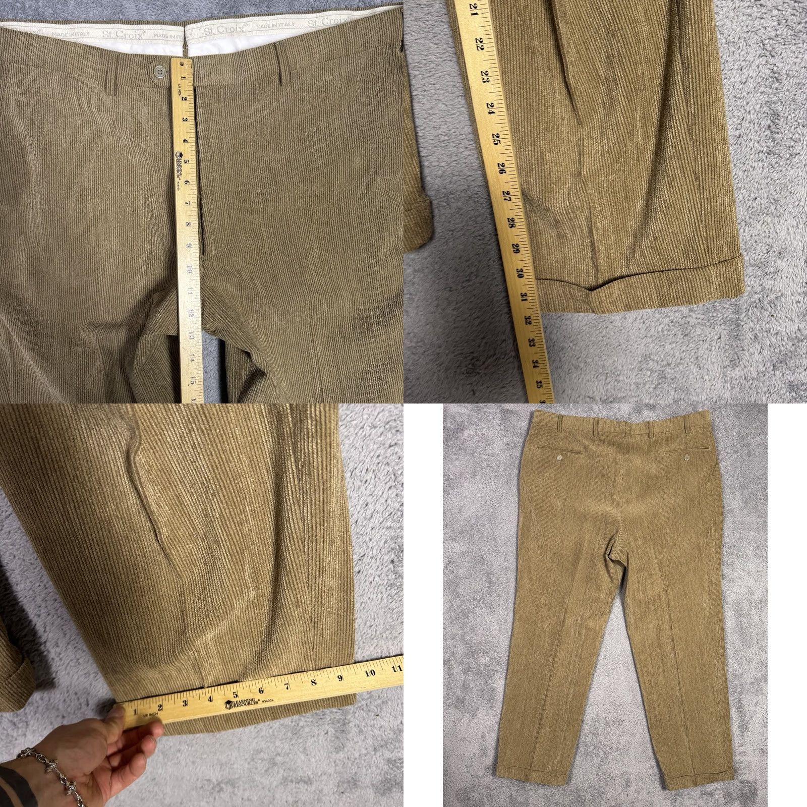 Vintage St Croix Corduroy Pants Mens 42x32 Wool Blend Dress Trousers Cuffed Pleat Italy Size US 42 / EU 58 - 8 Thumbnail
