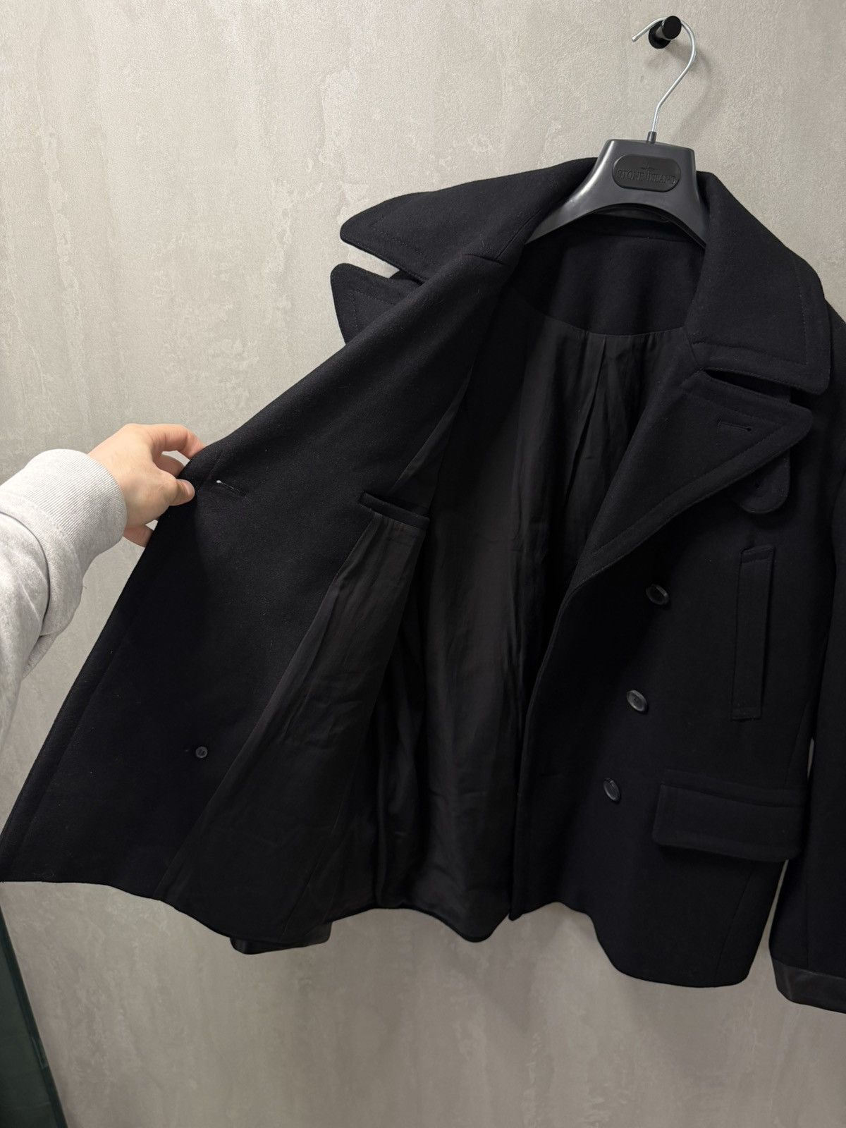 Allsaints AllSaints Felix Double Breasted Lamb Leather Trim Peacoat Size US L / EU 52-54 / 3 - 11 Thumbnail