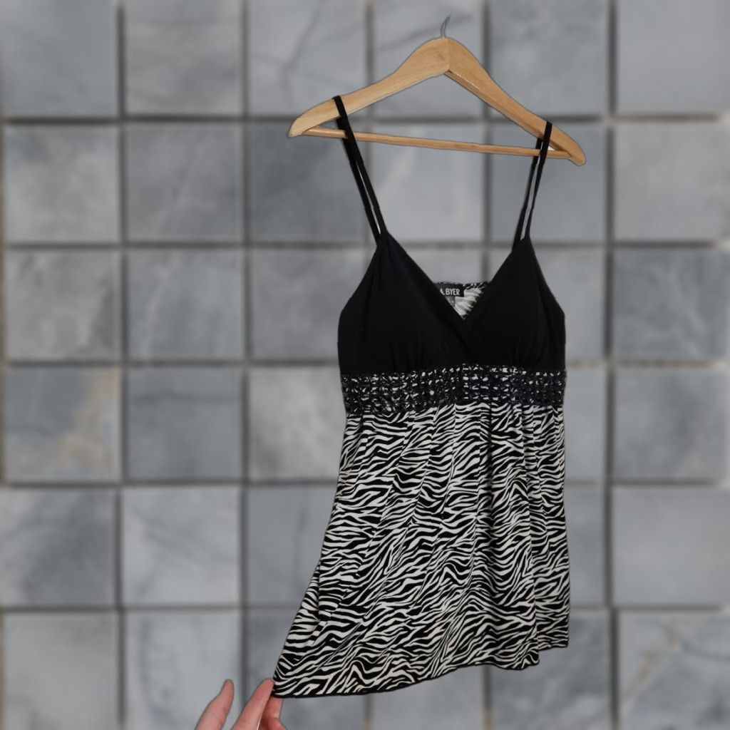 Vintage VINTAGE y2k A. Byer Zebra Print Belted Cami Tank Top Shirt Going Out Summer Office Shirt Size L / US 10 / IT 46 - 1 Thumbnail