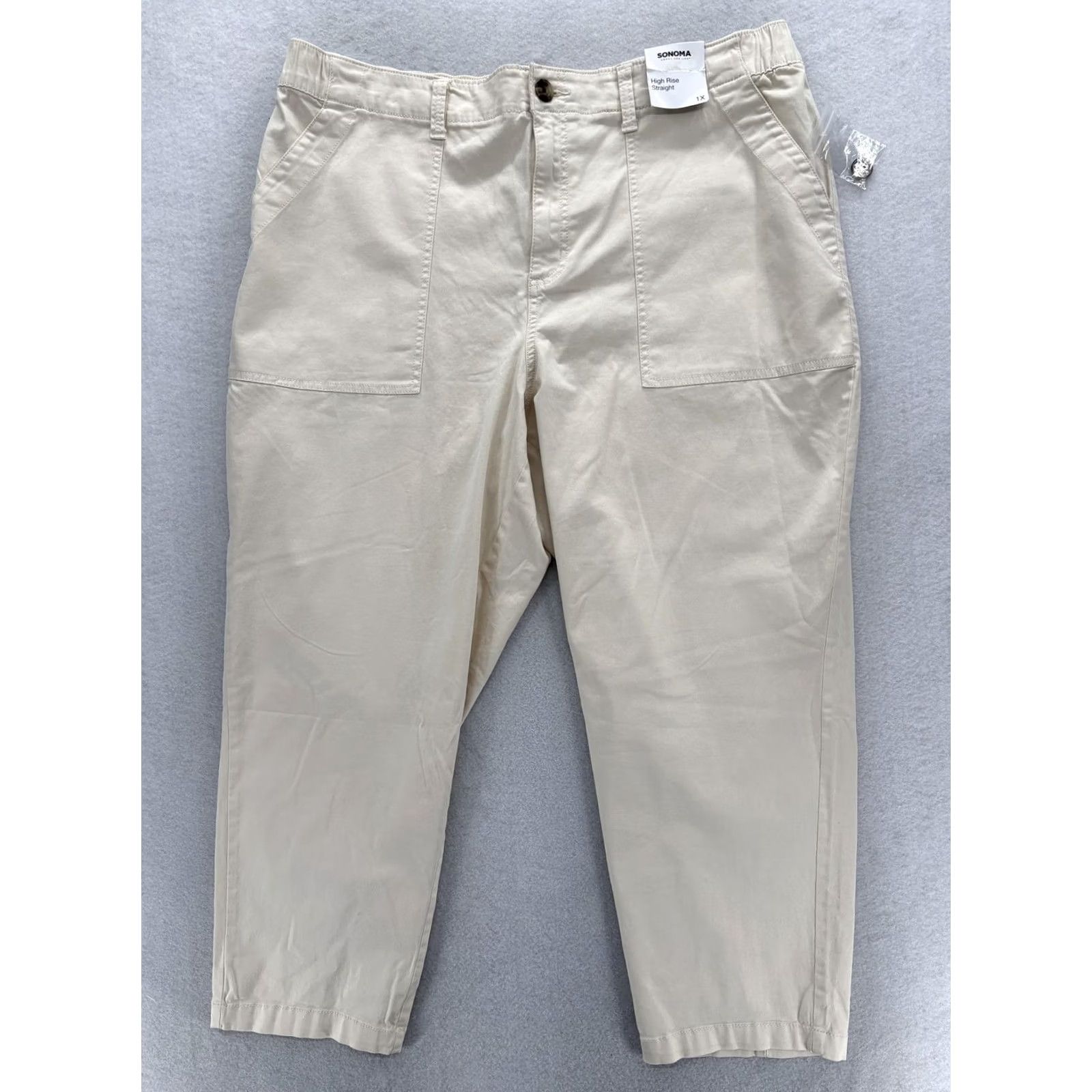 Vintage Sonoma Khaki Pants Womens 1X Beige Stretch Twill Elastic Waist Pockets NWT Casual Size 40" / US 18 - 2 Thumbnail