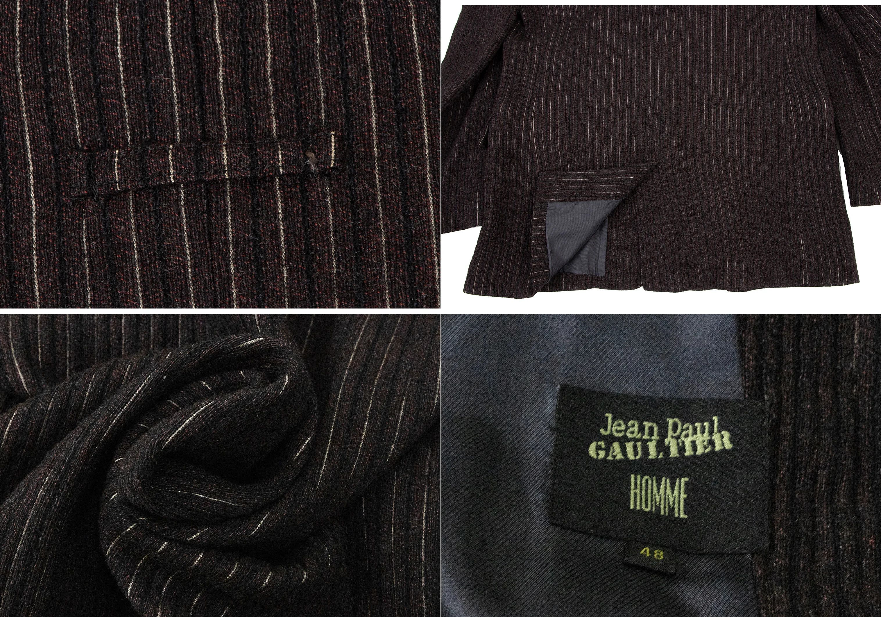 Jean Paul Gaultier Wool and Rayon Striped 2B Jacket in Dark Brown, Size 48 Size US M / EU 48-50 / 2 - 20 Thumbnail
