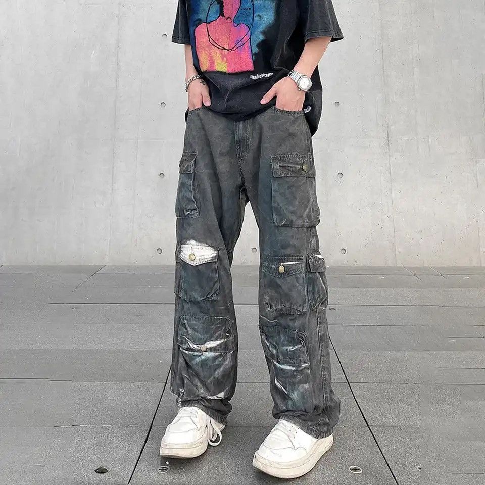 Cargo Jeans Multi-pocket Baggy Denim Pants Straight-leg