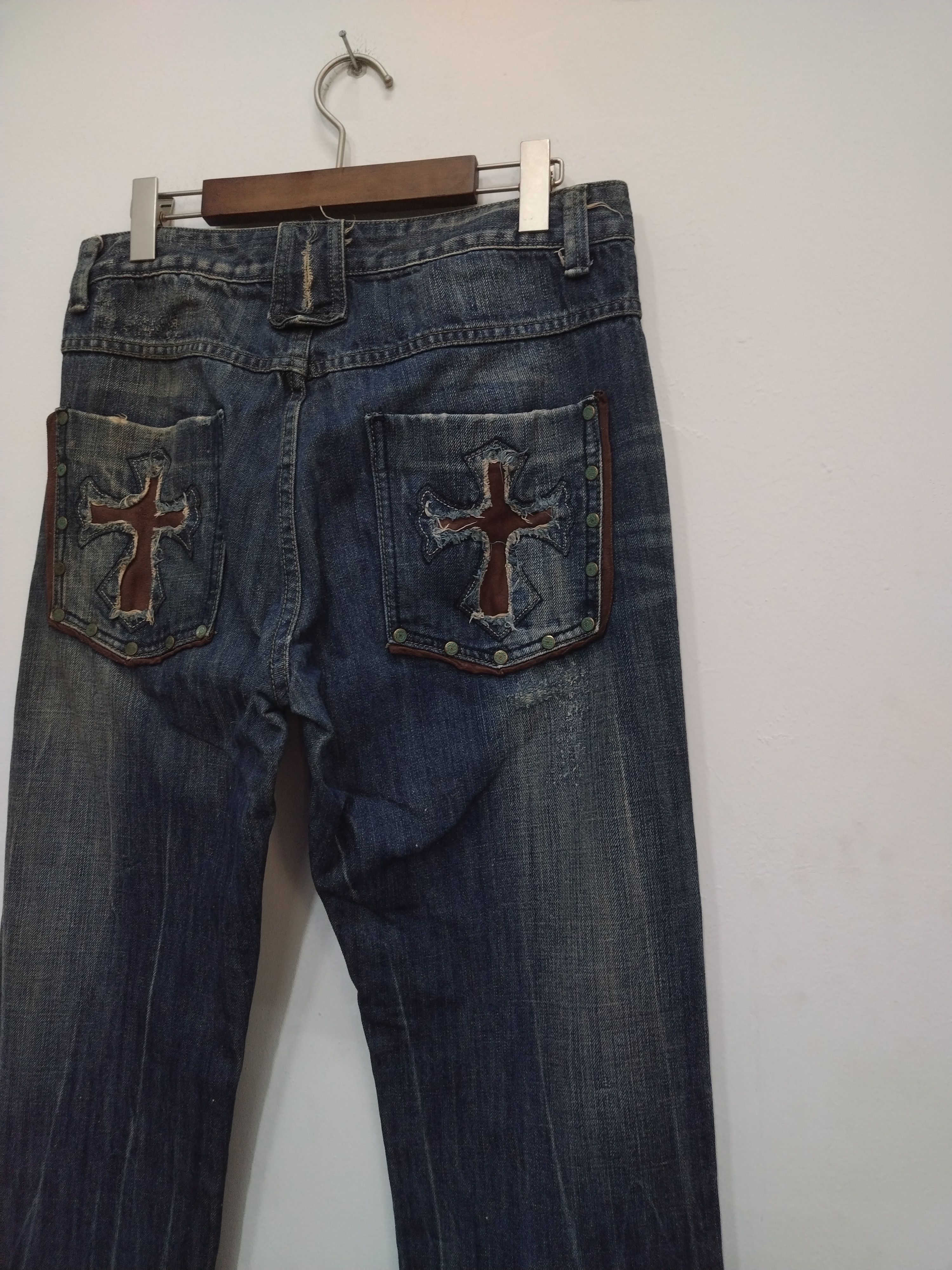 Le Grande Bleu (L.G.B.) 💥Distressed Dieboolu old street chrome hearts design Jeans Size US 32 / EU 48 - 10 Thumbnail