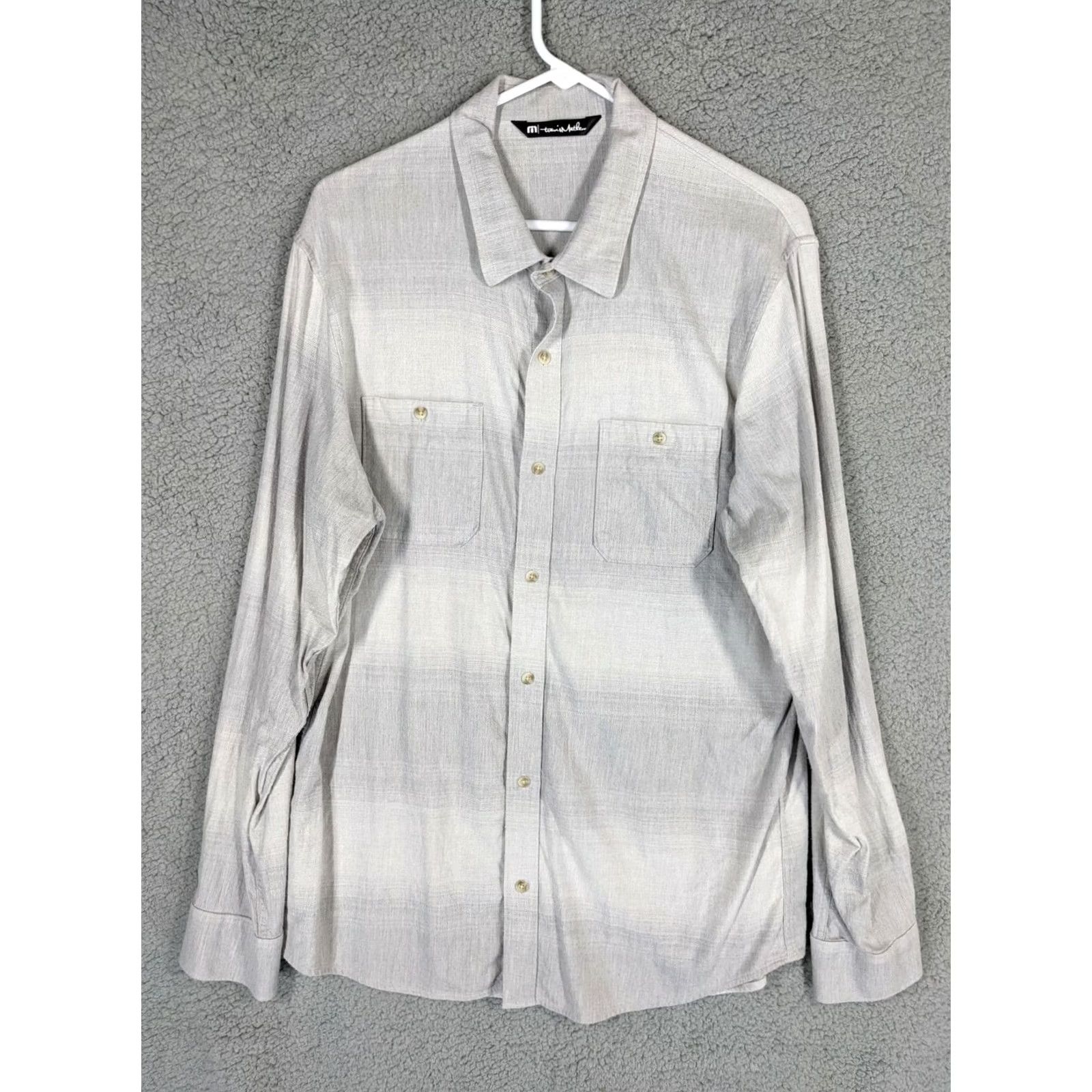 TravisMathew Travis Mathers Shirt L light gray stripe button Up pockets Casual Men's Size Size US L / EU 52-54 / 3 - 2 Thumbnail