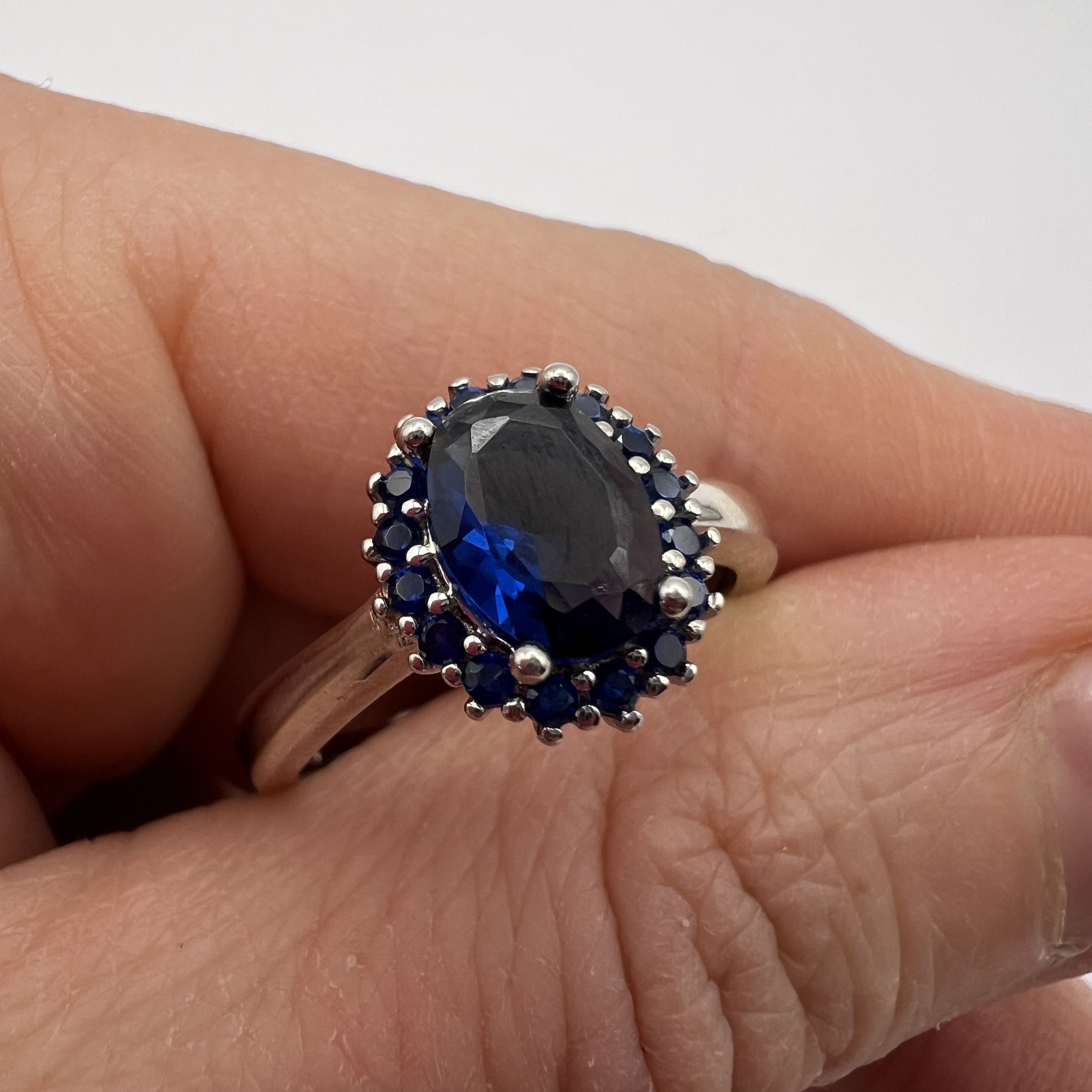 Sterling Silver 925 Sterling Silver Blue Sapphire Ring with Halo Stones Size ONE SIZE - 4 Thumbnail