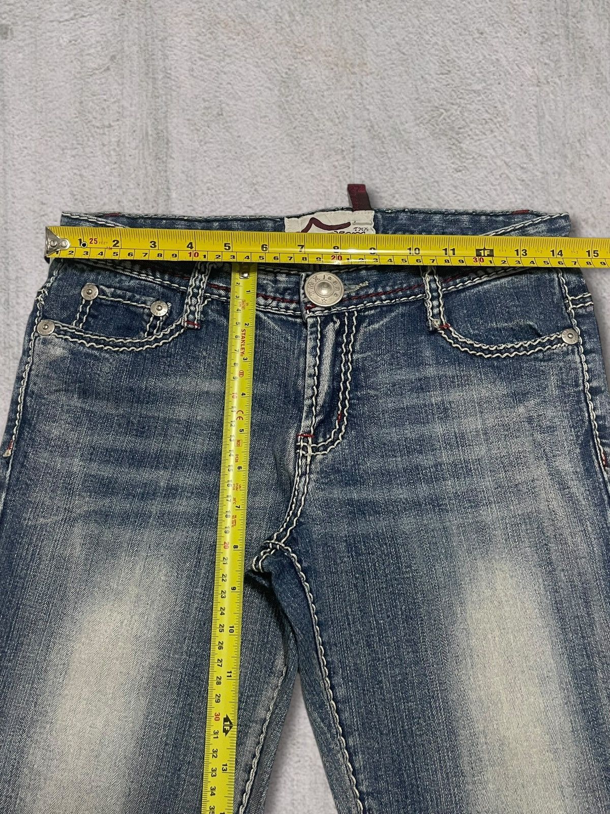 Japanese Brand Vintage Y2K Womenswear Bold Stitch Blue Wash Bootcut Jeans Size 29" - 11 Thumbnail