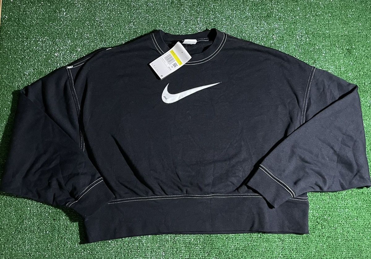 image of Nike Center Swoosh Long Sleeve Shirt in Black/White, Women's (Size Small)