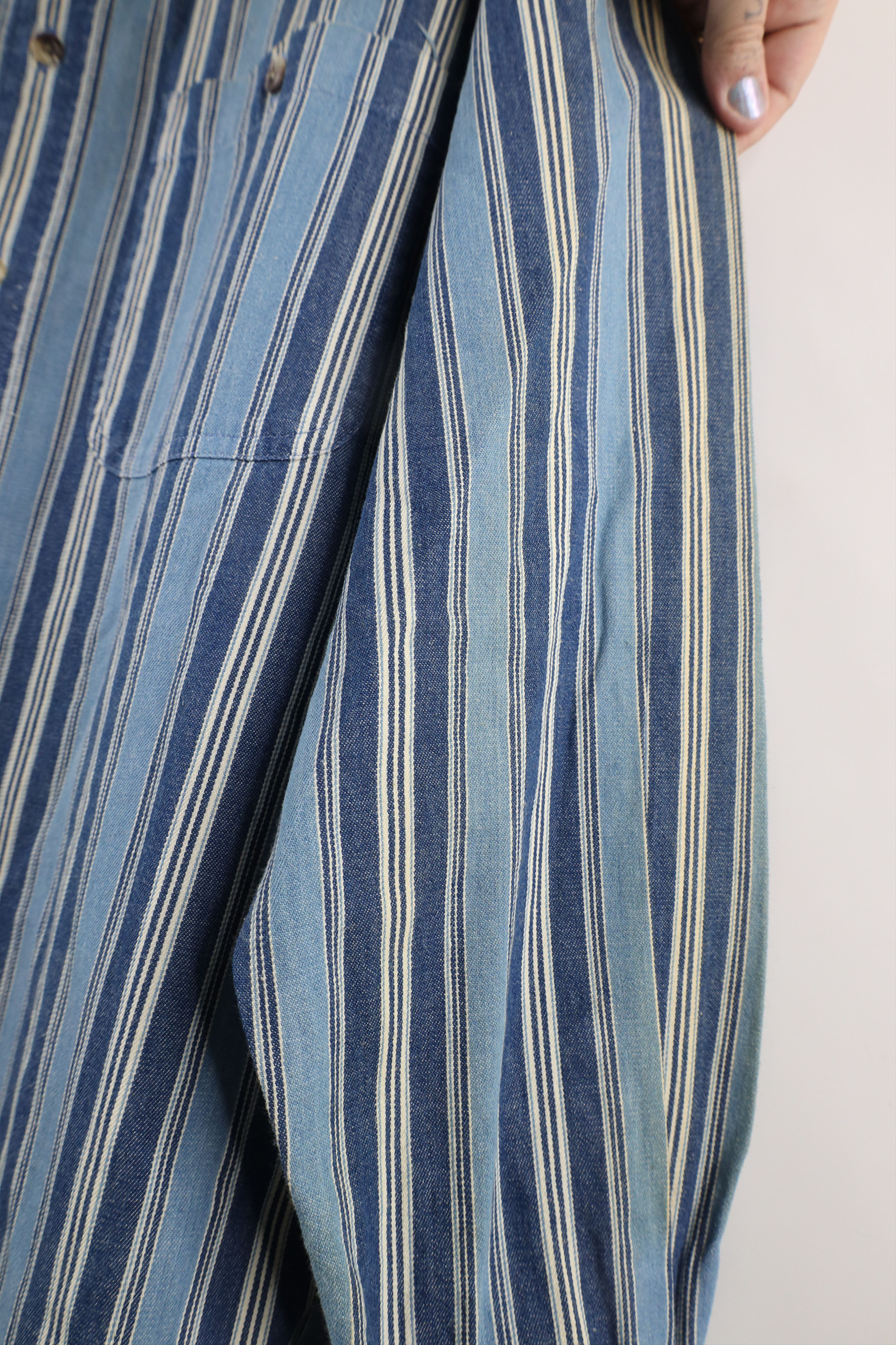 Vintage Vintage 90s Streetwear Striped Denim Jean Button Down Shirt Size US M / EU 48-50 / 2 - 5 Thumbnail