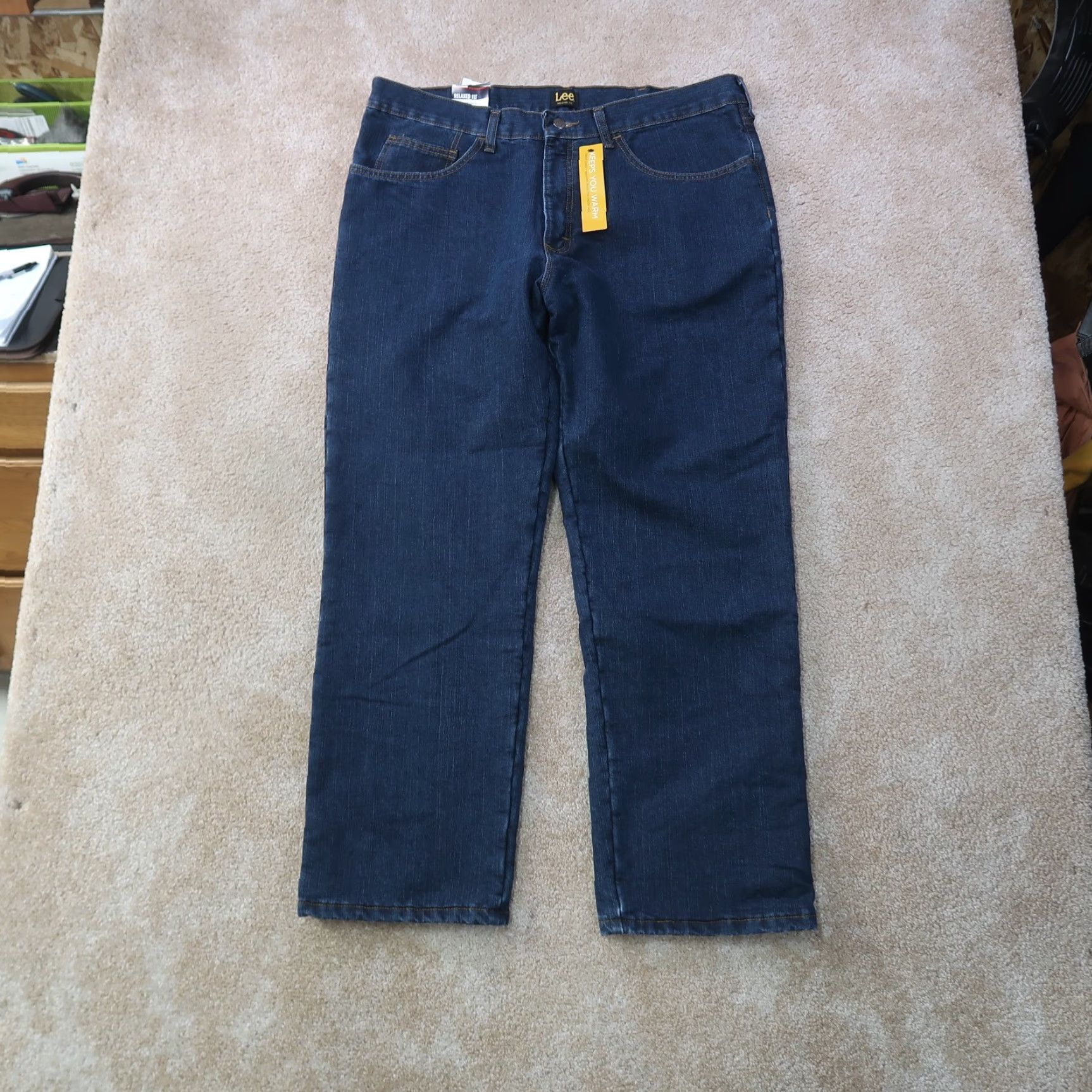 Lee Lee Premium Classic Jeans Relaxed Fit Fleece Lined Straight Leg Men's 38x30 Black Quartz Denim Blue Portal Size US 38 / EU 54 - 4 Thumbnail