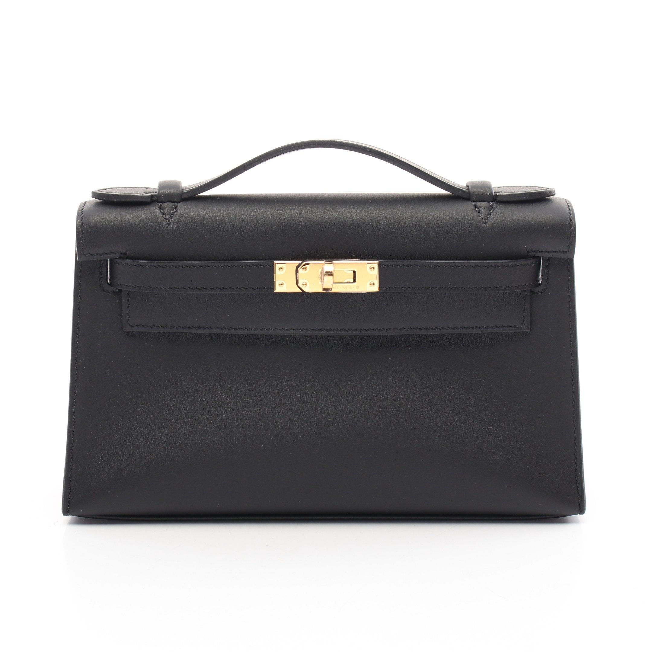 Hermes Hermes Pochette Kelly Mini Handbag Veau Swift Black Gold Hardware Double Engraved Size ONE SIZE - 1 Thumbnail