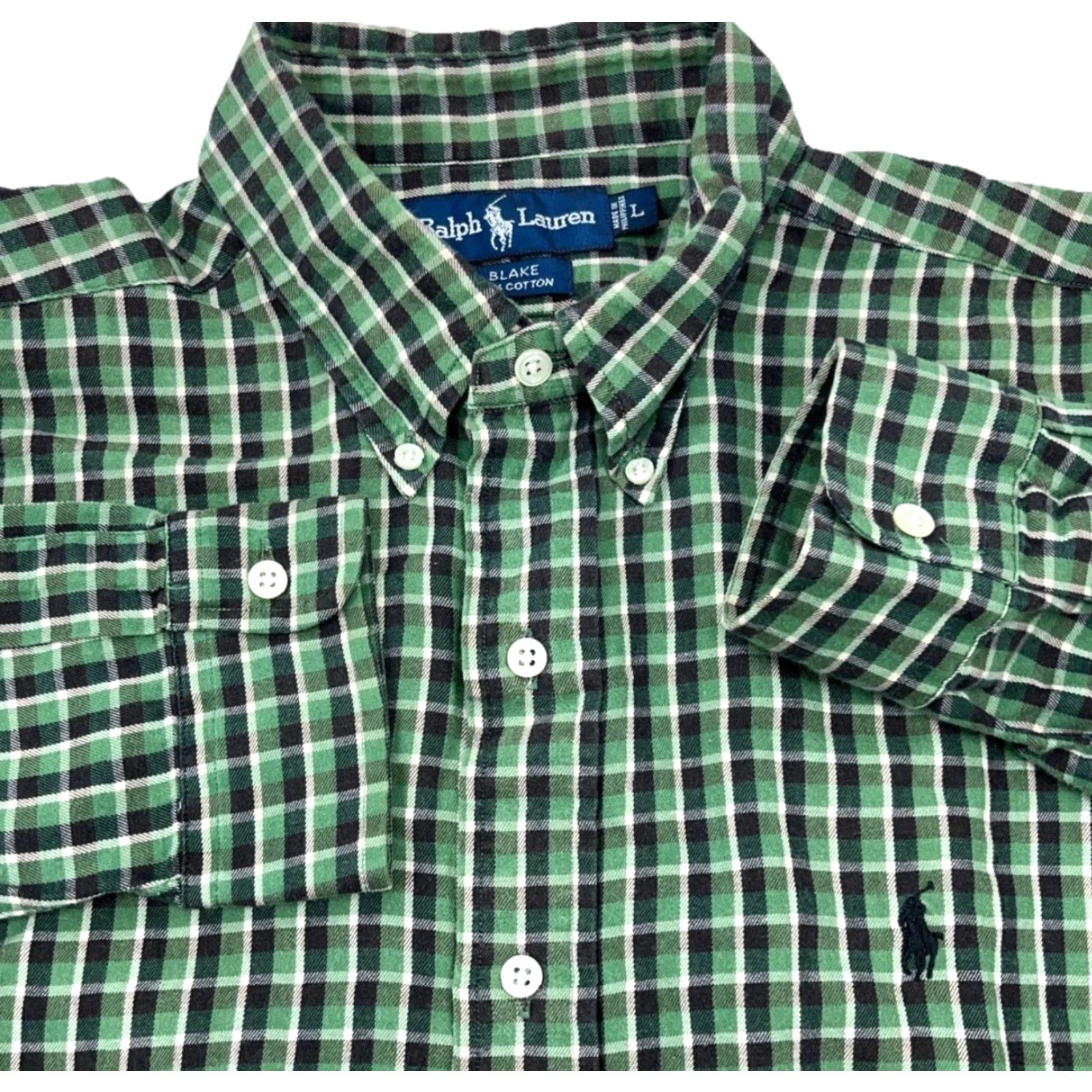 Ralph Lauren Ralph Lauren Button-Up Flannel Shirt Men L Plaid Green Black Button-Front Classic Casual Size 42R - 2 Thumbnail